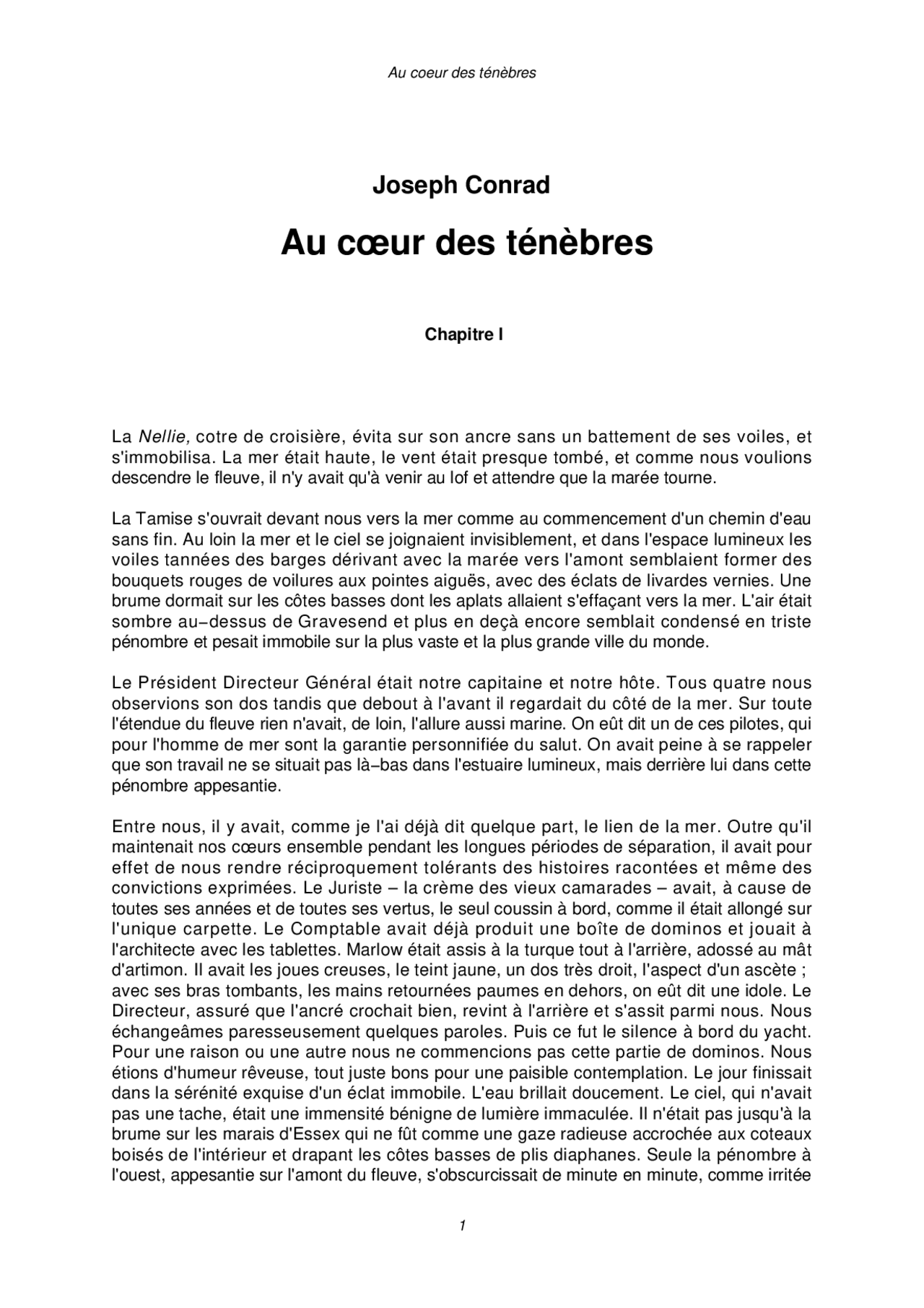 Au Cœur Des Tenebres Conrad Docsity