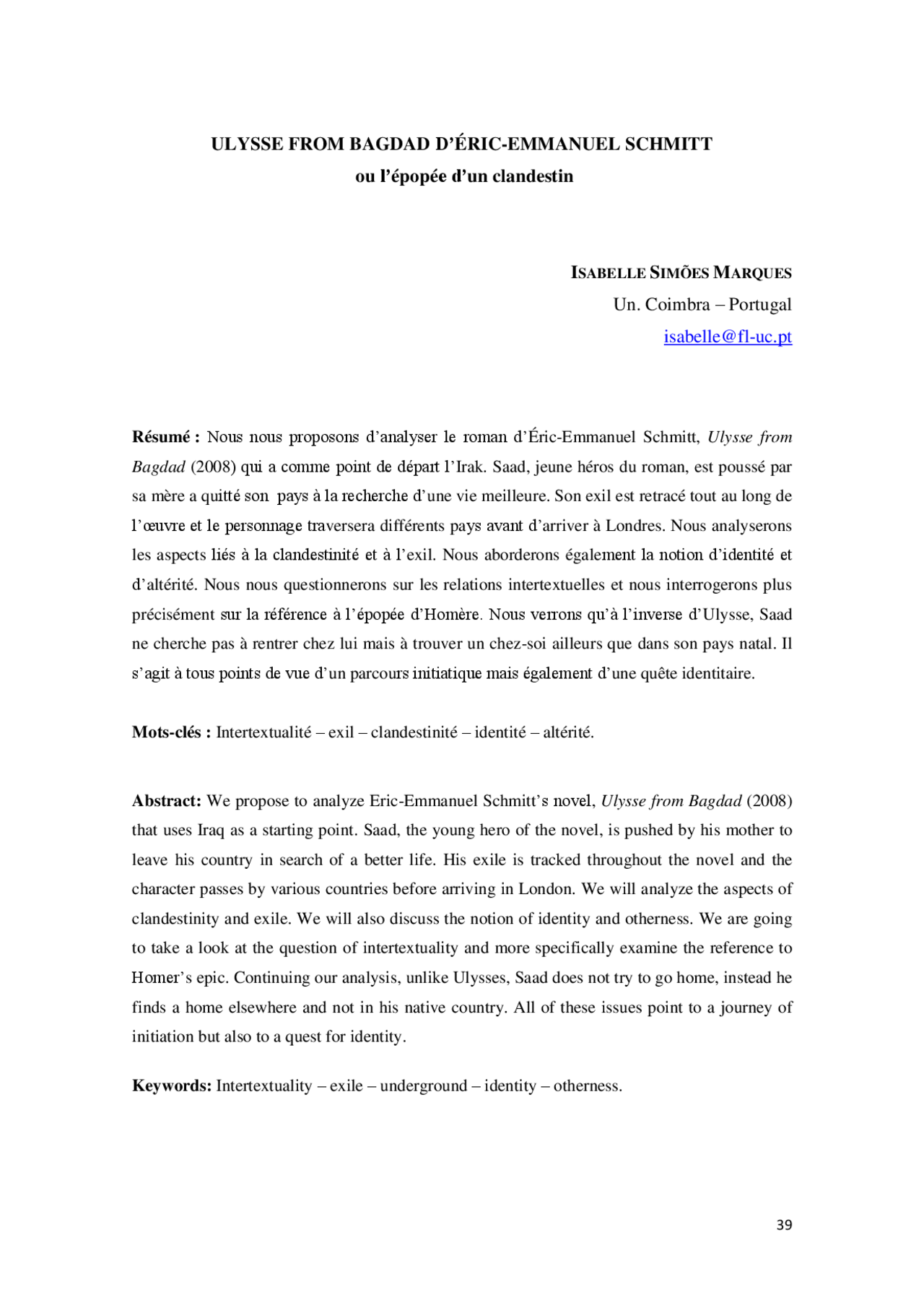 Ulysse From Bagdad D Eric Emmanuel Schmitt Ou L Epopee D Un Clandestin Docsity
