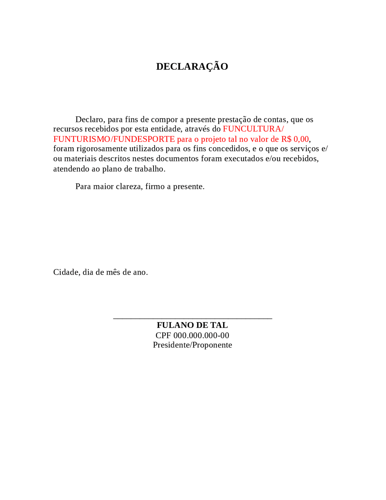 Word Roub Modelo De Declaração Simples - ZULEDU