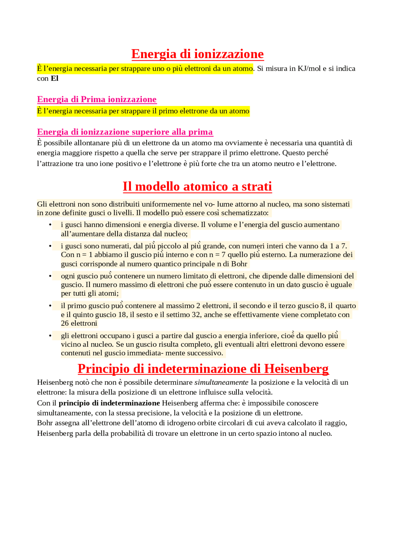 Energia di ionizzazione e chimica Docsity