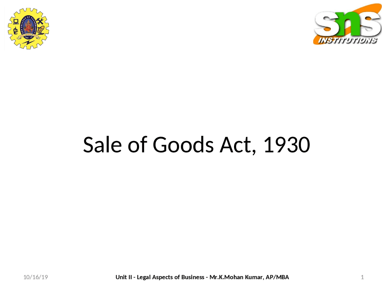 Sales of goods act 1930. Docsity