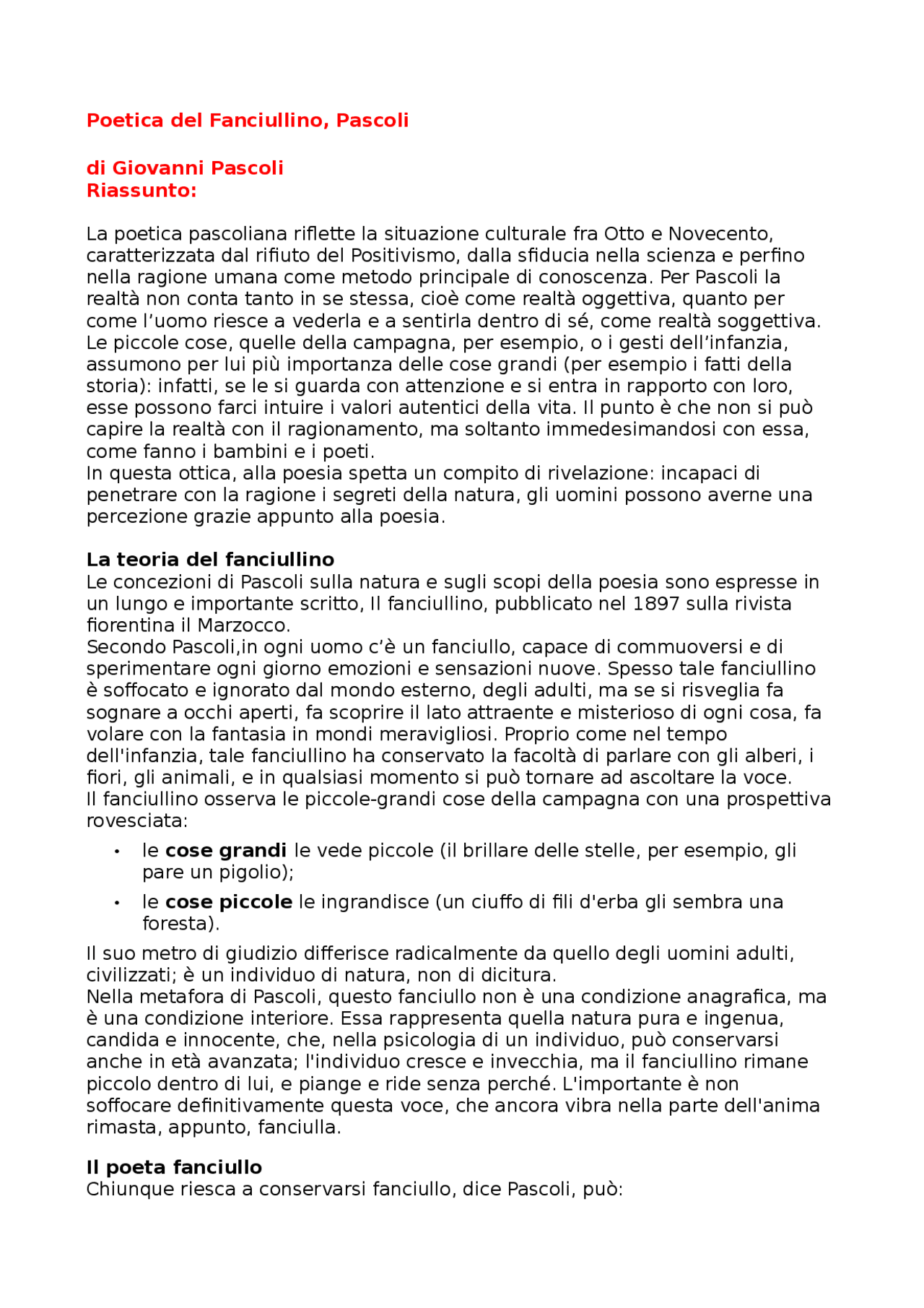 Poetica del Fanciullino, Pascoli di Giovanni Pascoli, Riassunto Docsity Poetica del Fanciullino, Pascoli di Giovanni Pascoli, Riassunto Docsity
