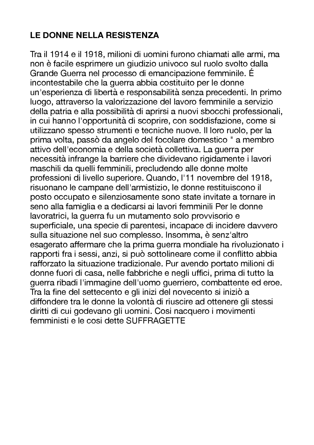RIASSUNT LE DONNE NELLA RESISTENZA - Docsity