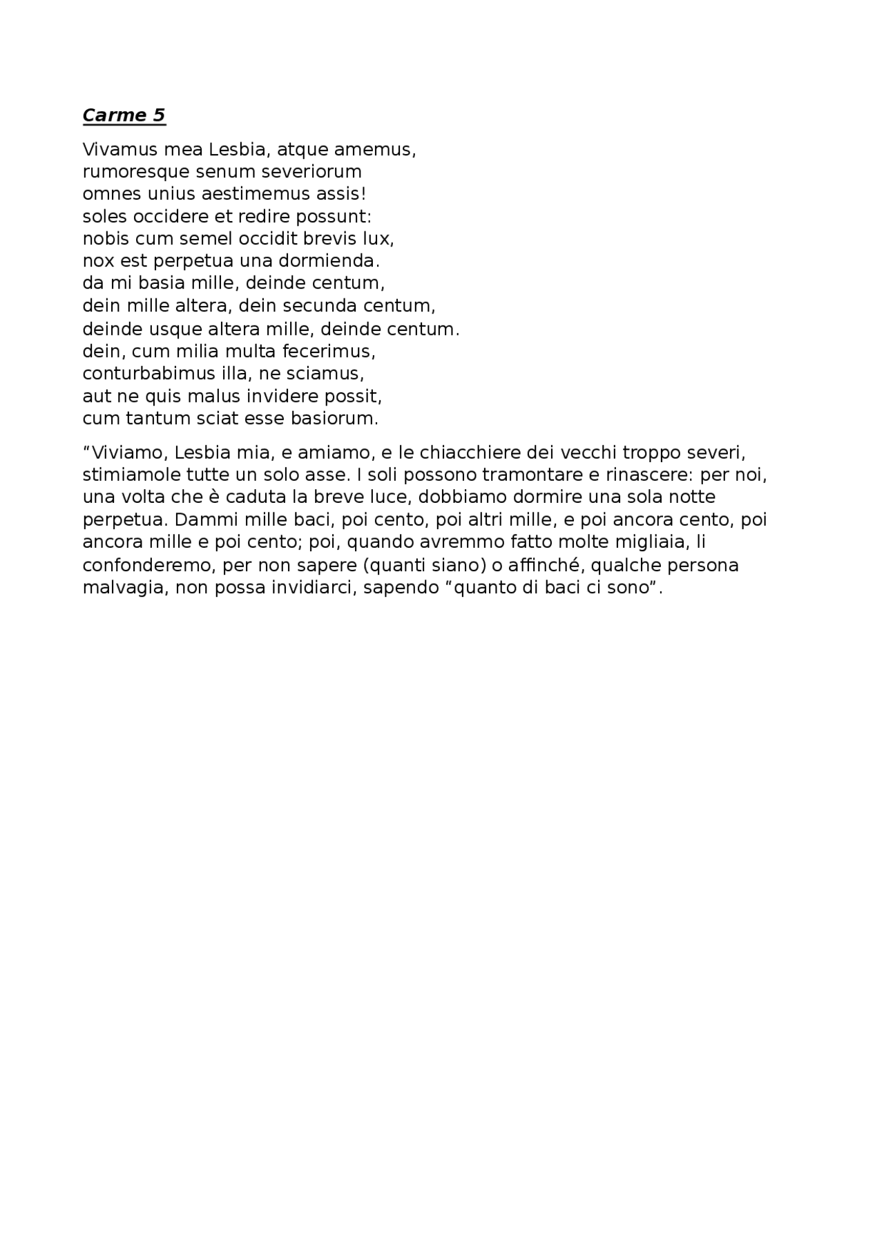 CATULLO TRADUZIONE CARME 5 Docsity