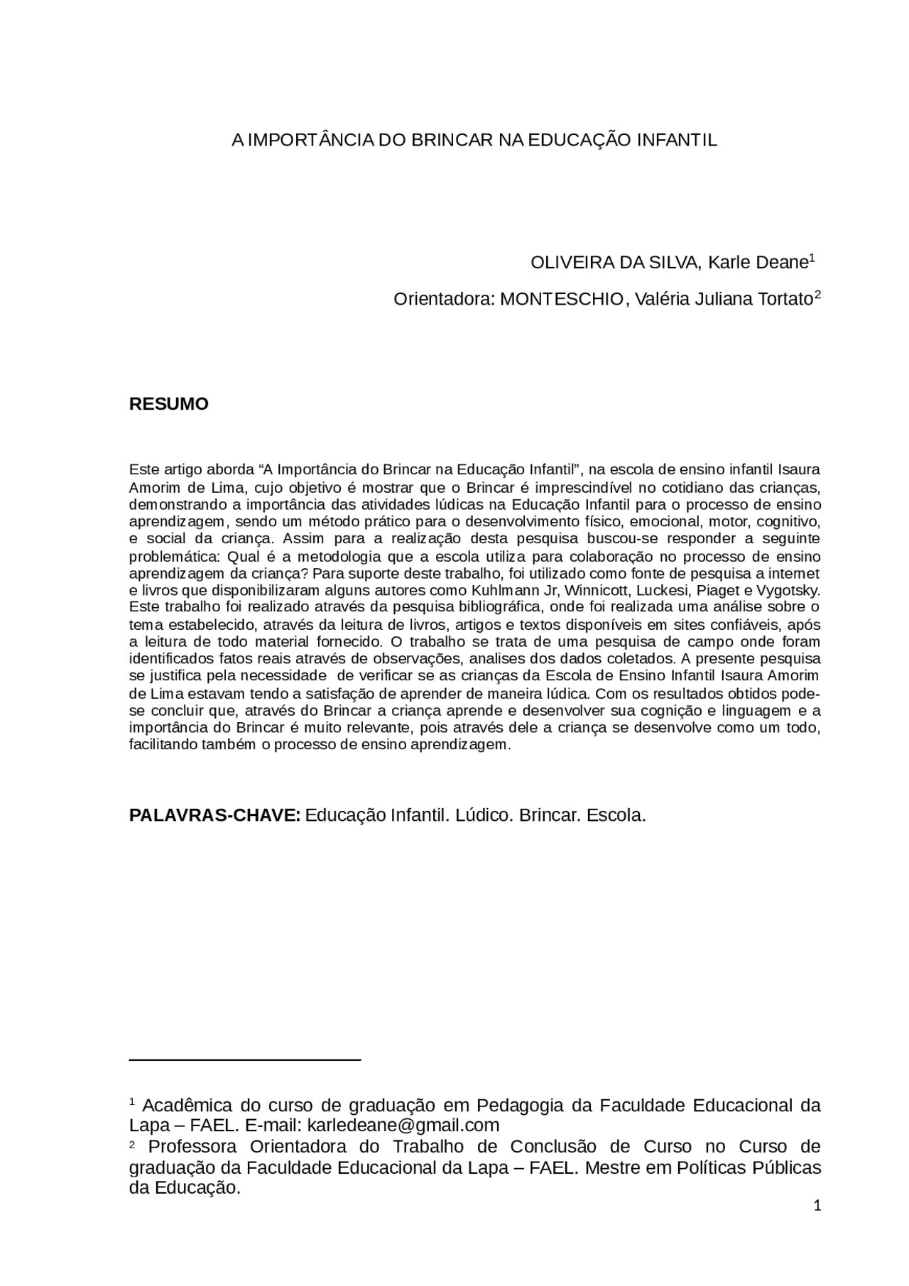Artigo Sobre Educação Infantil - NAZAEDU