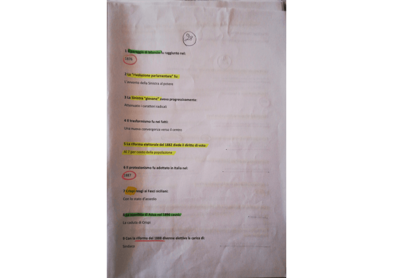 50 Domande Di Storia Con Risposte Domande e risposte storia | Esercizi di Storia Contemporanea - Docsity