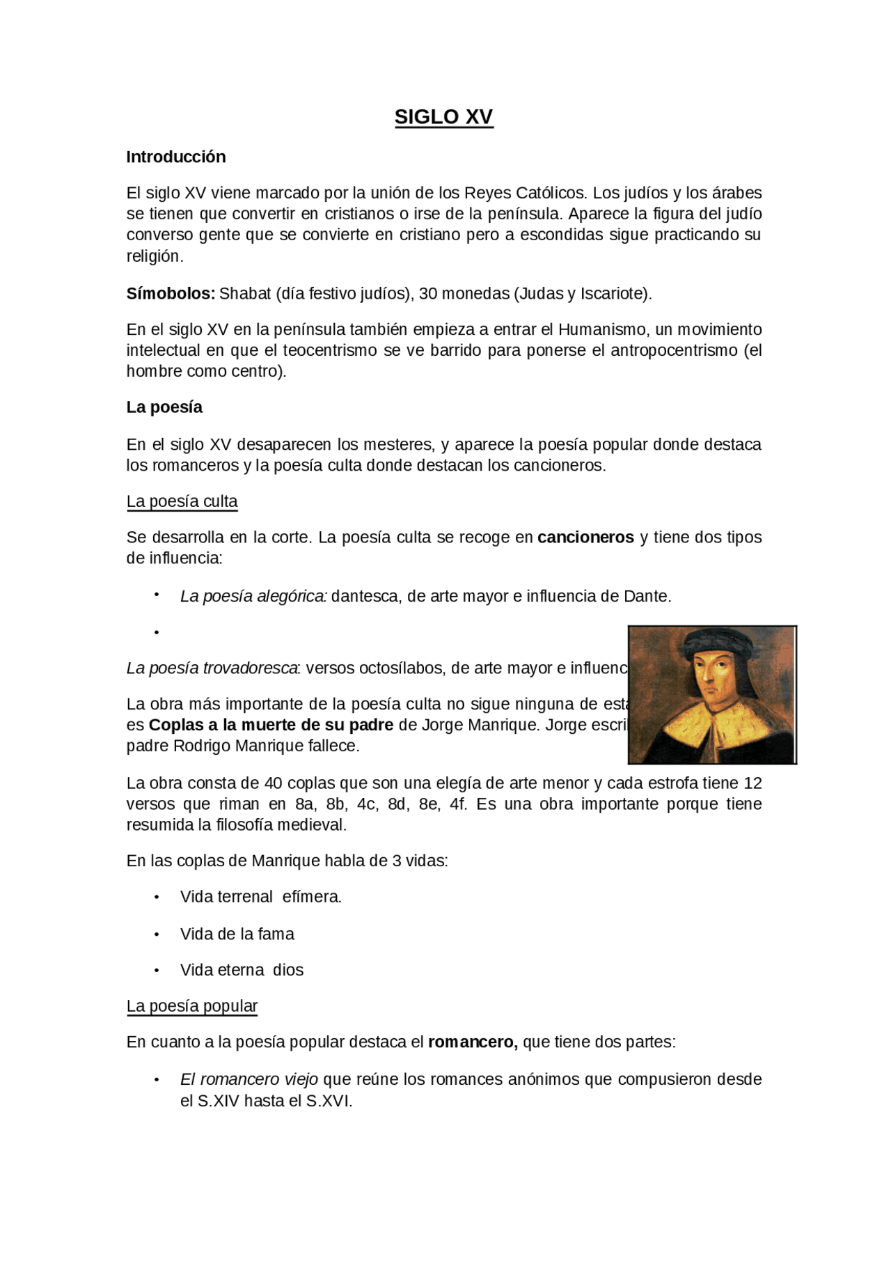 SIGLO XV LITERATURA CASTELLANA Docsity