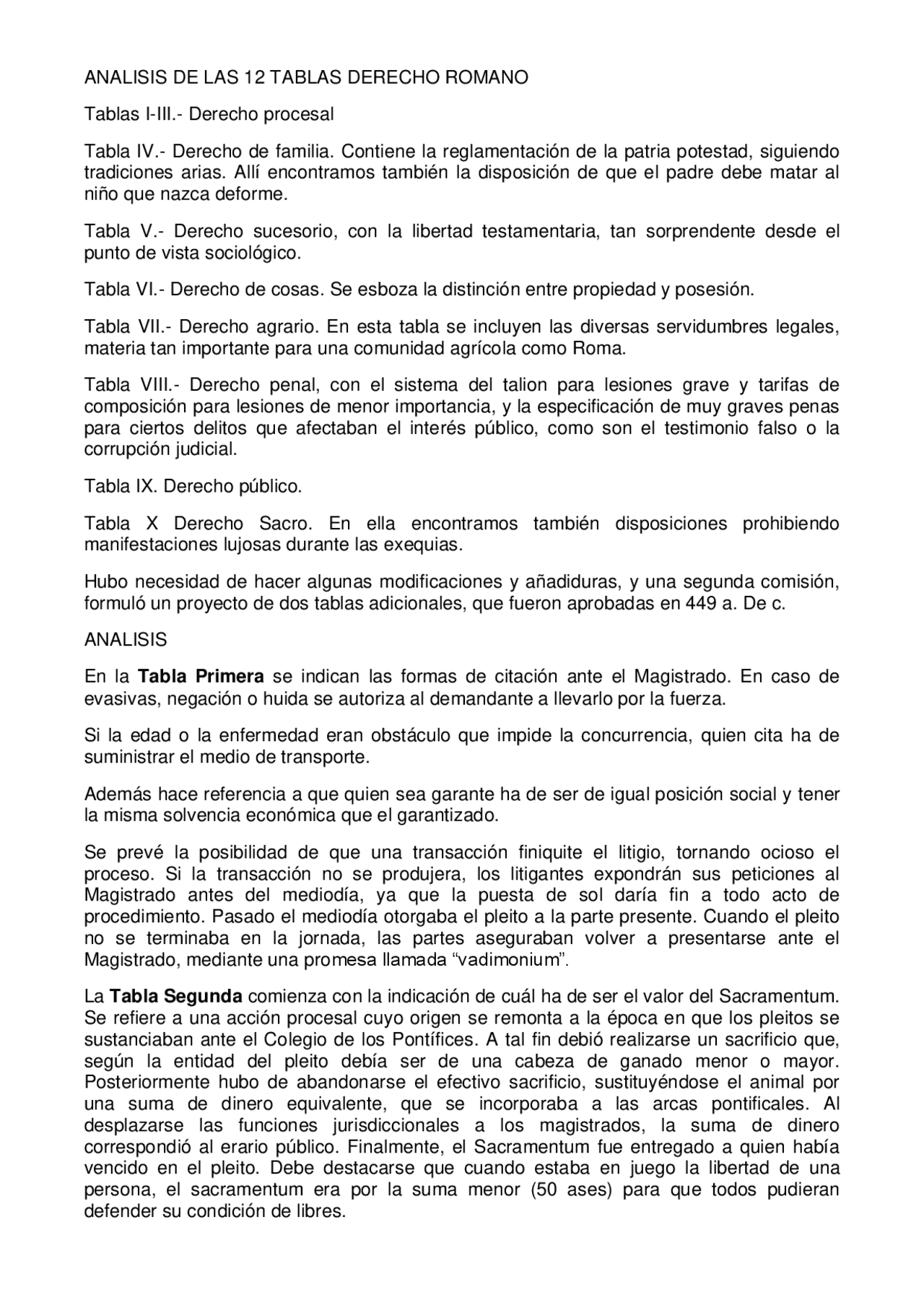ANALISIS DE LAS 12 TABLAS DERECHO ROMANO Docsity