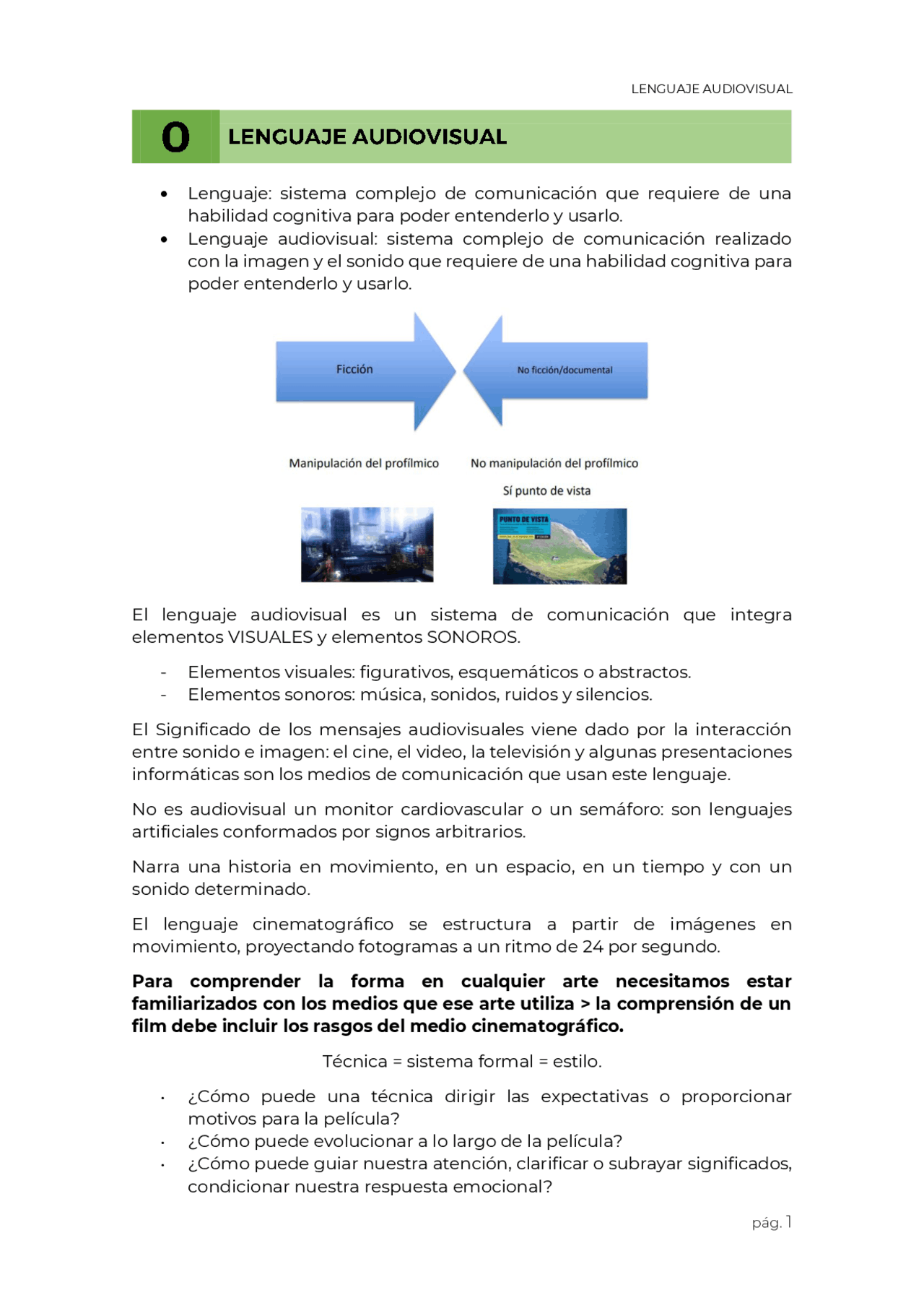 Lenguaje audiovisual | Apuntes de Periodismo | Docsity