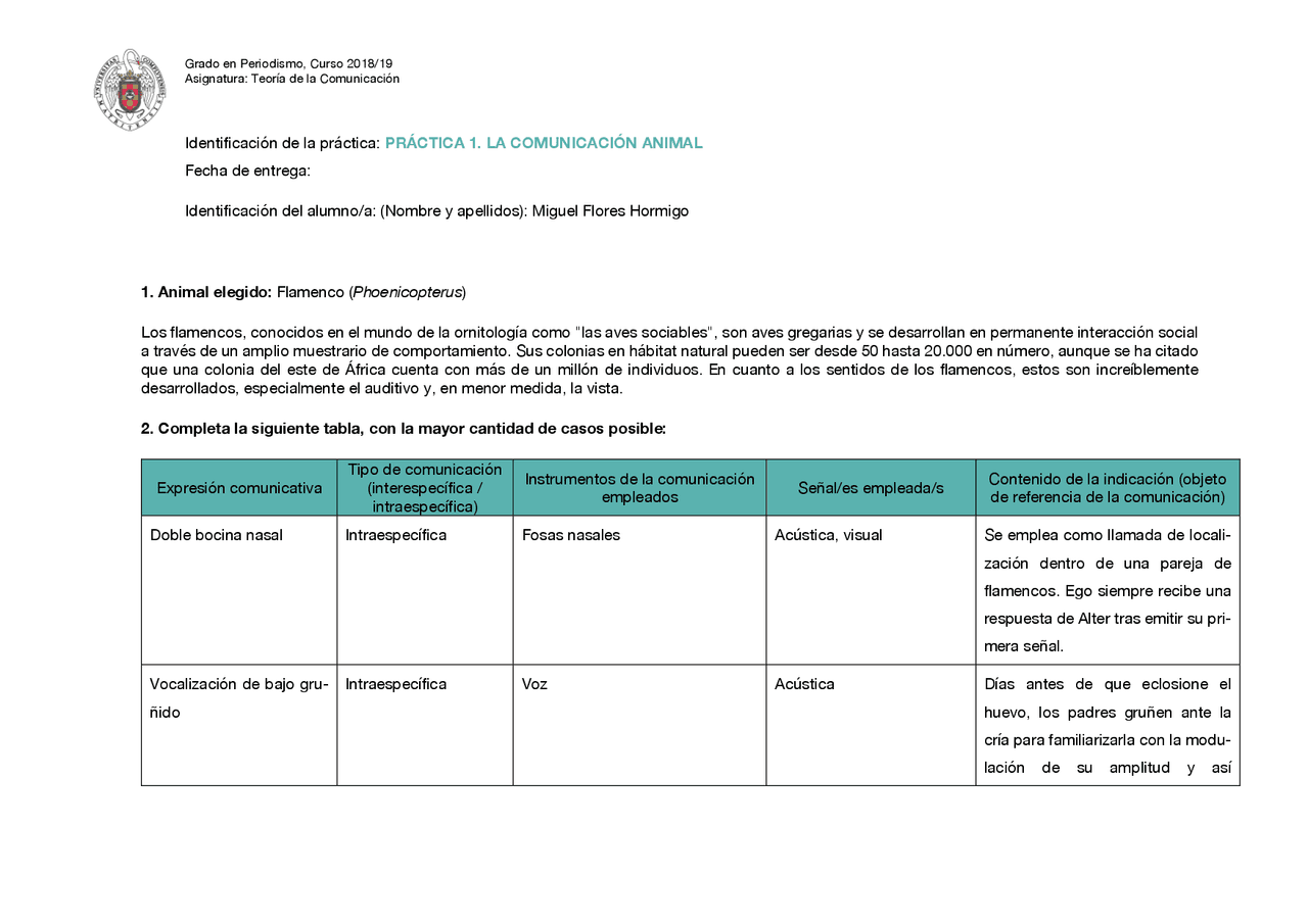Práctica 1 teoría de la comunicación | Ejercicios de Comunicación | Docsity