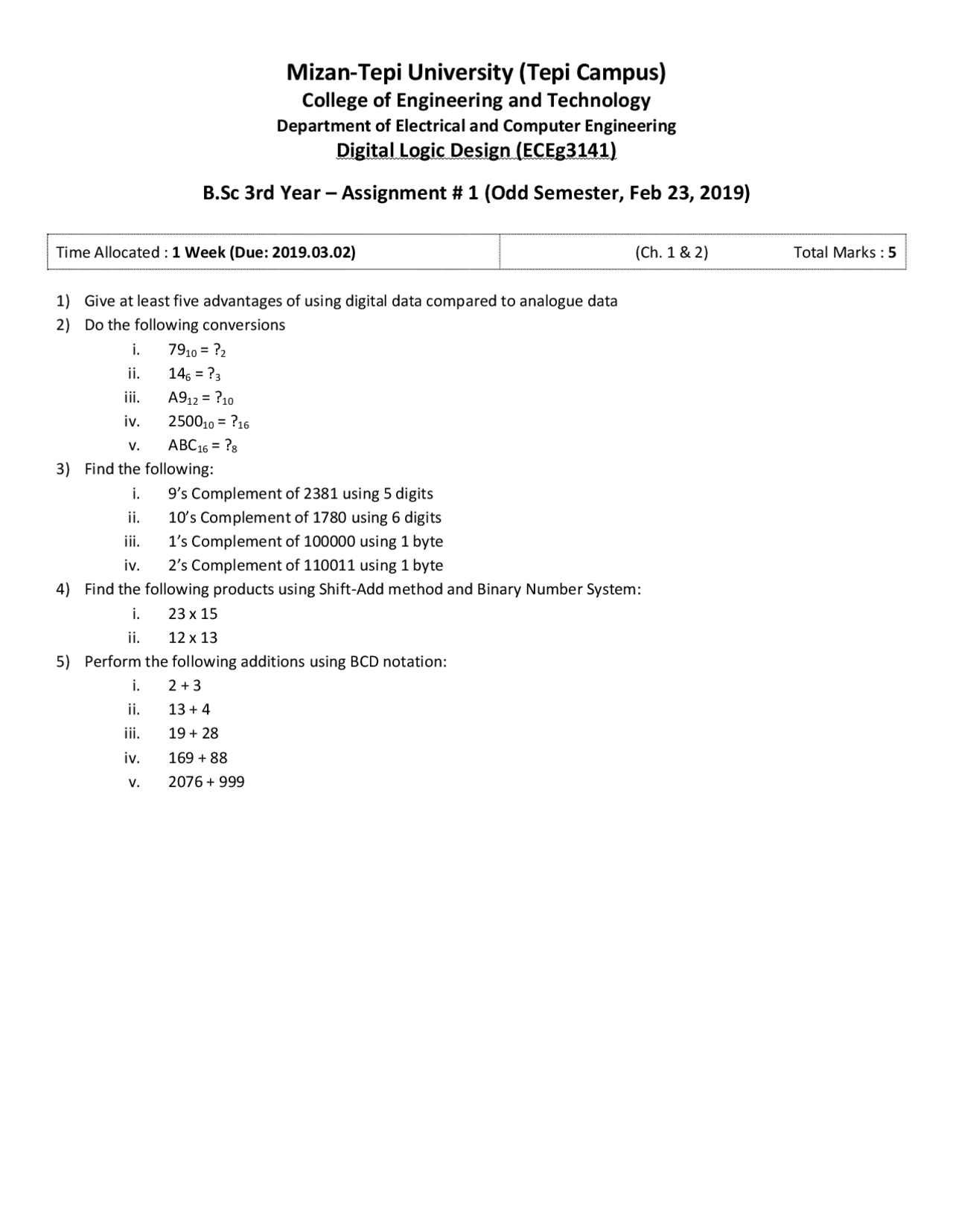Digital logic Design Assignment - Docsity