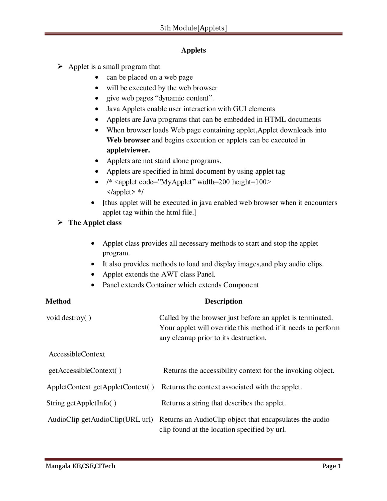 Applets in java,features and its programs - Docsity