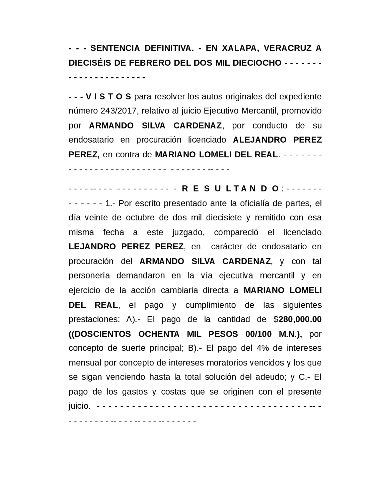 Ejemplo de la sentencia y sus partes - Docsity