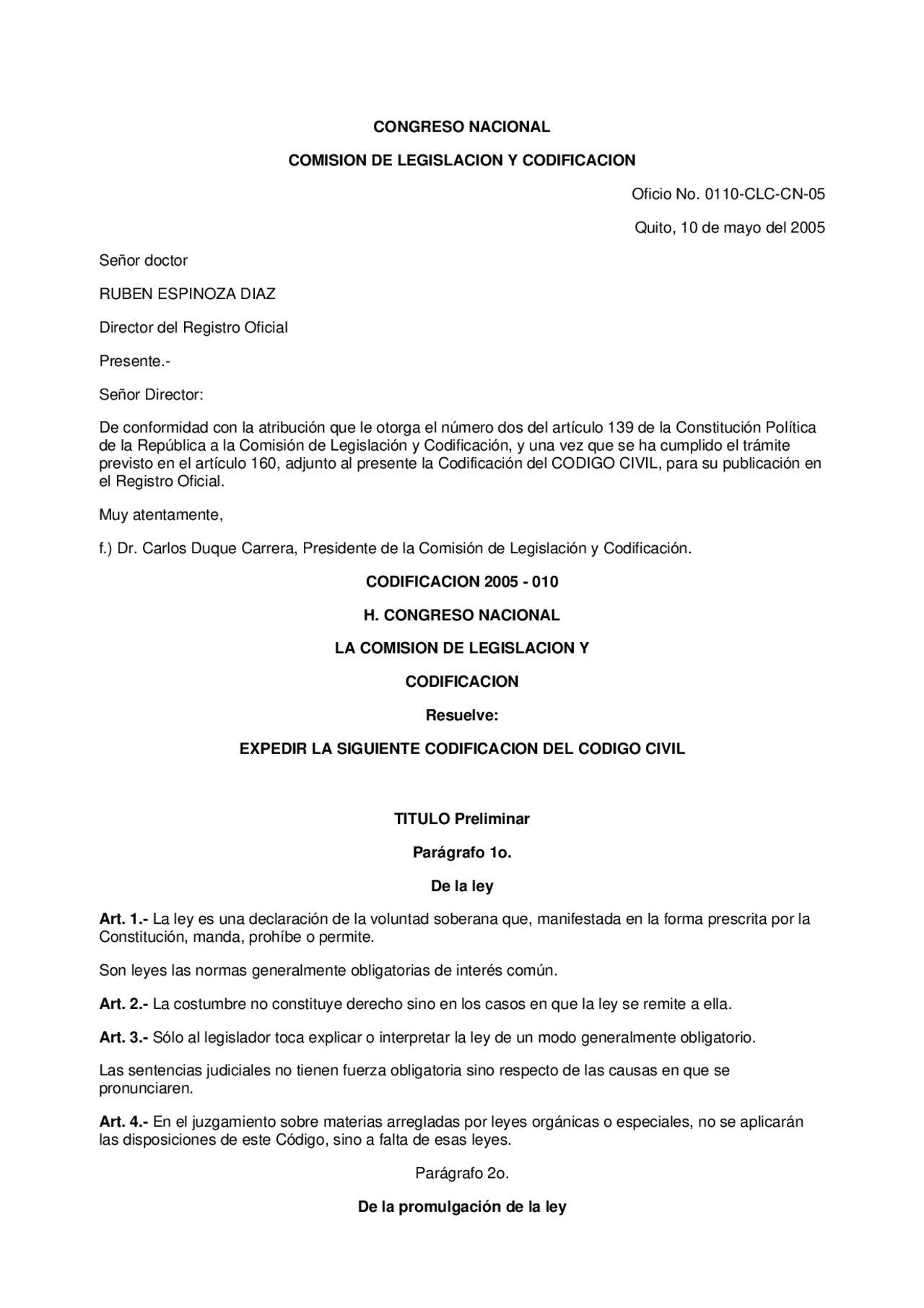 Código civil ecuatoriano | Lectures de Droit | Docsity