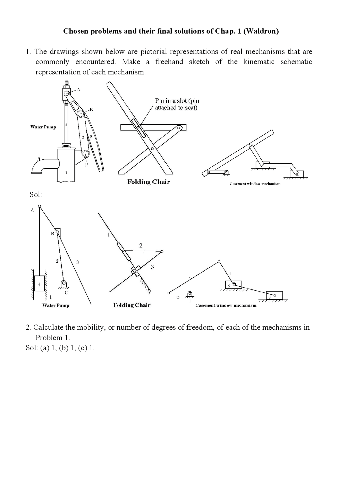 Mechanism worksheet on degree of freedom kinematic chain and diagram ...