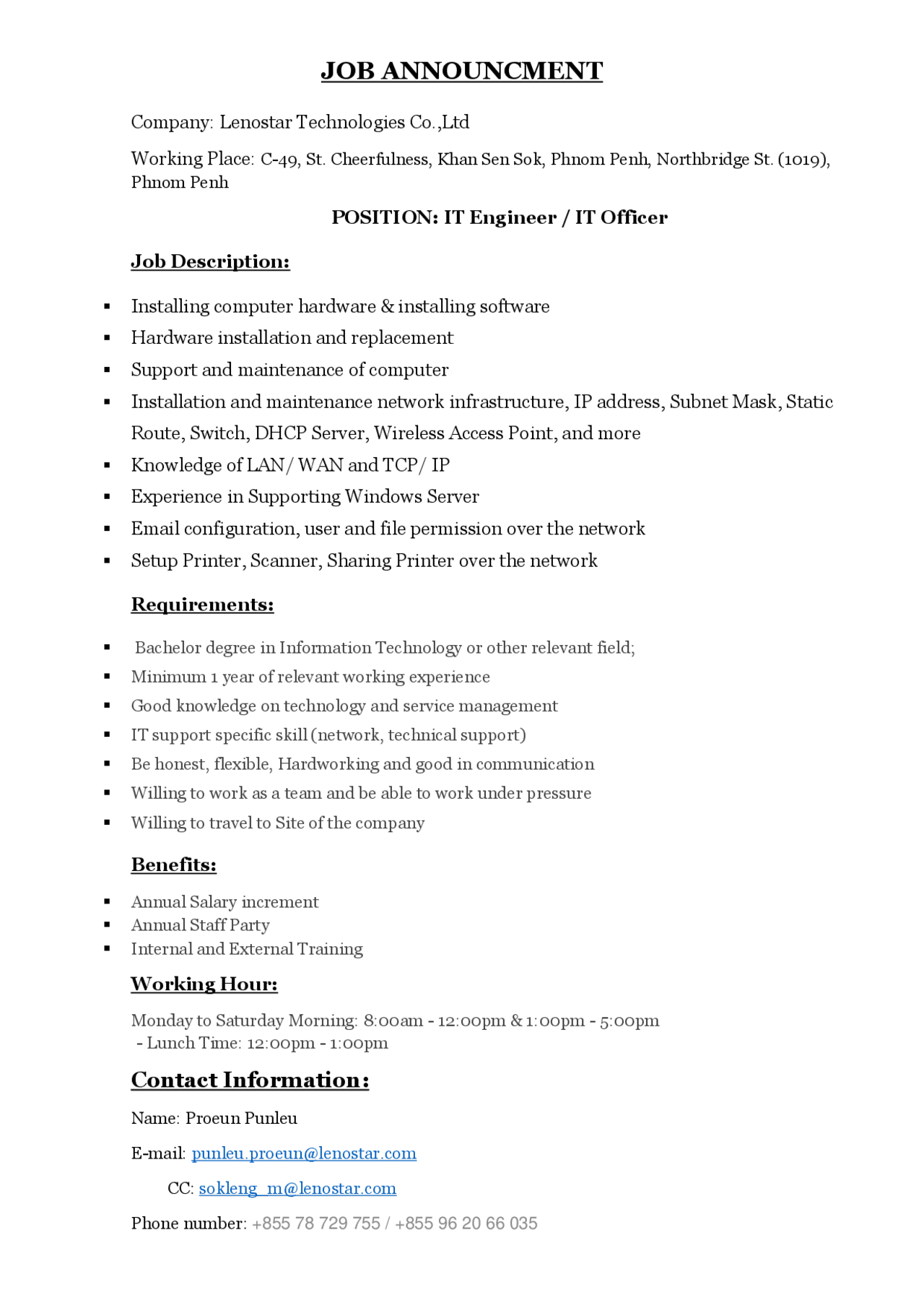 This Is Job Description To Full Of Requirement That IT Company Need