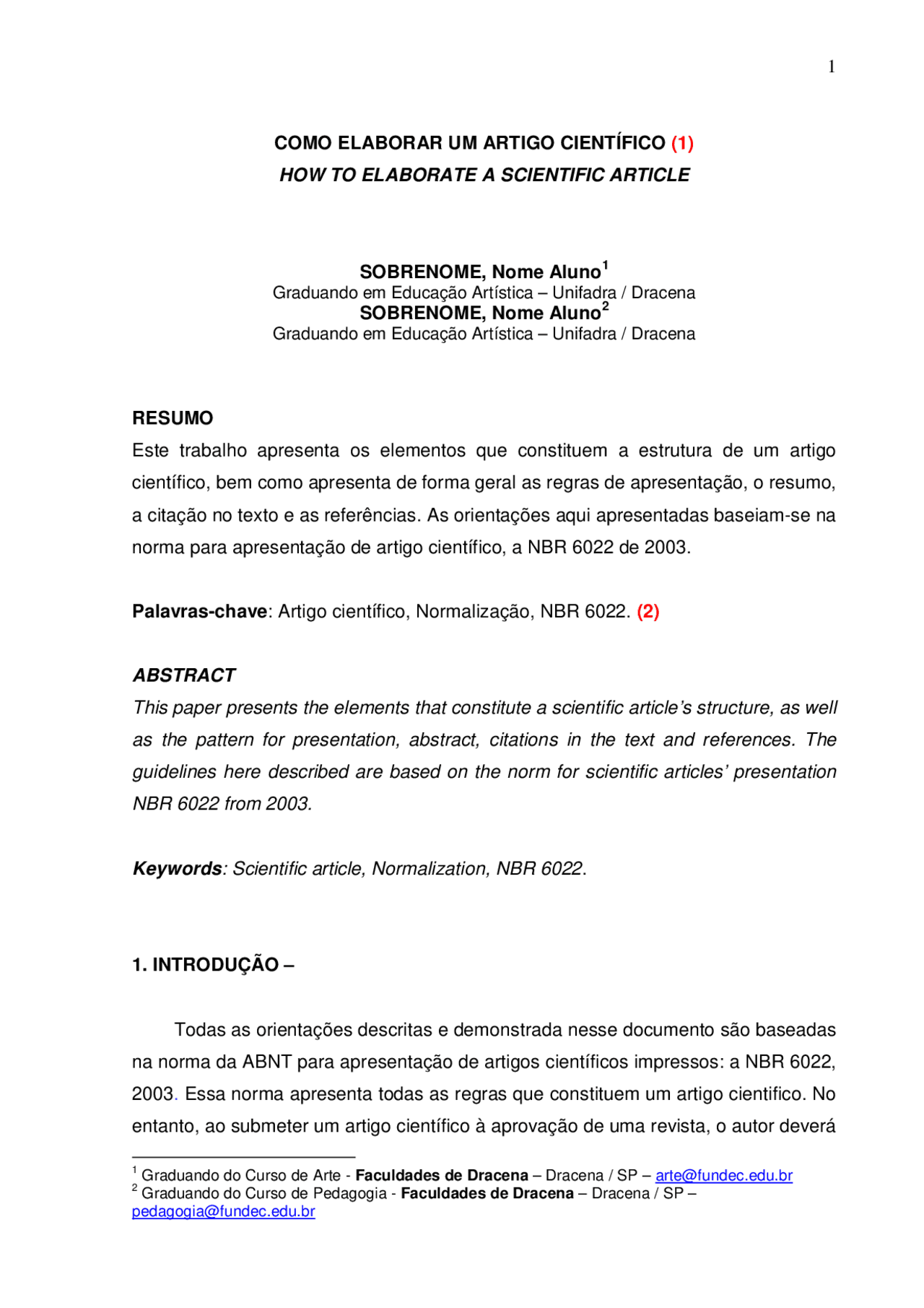 Modelo de artigo científico Docsity Modelo de artigo científico Docsity