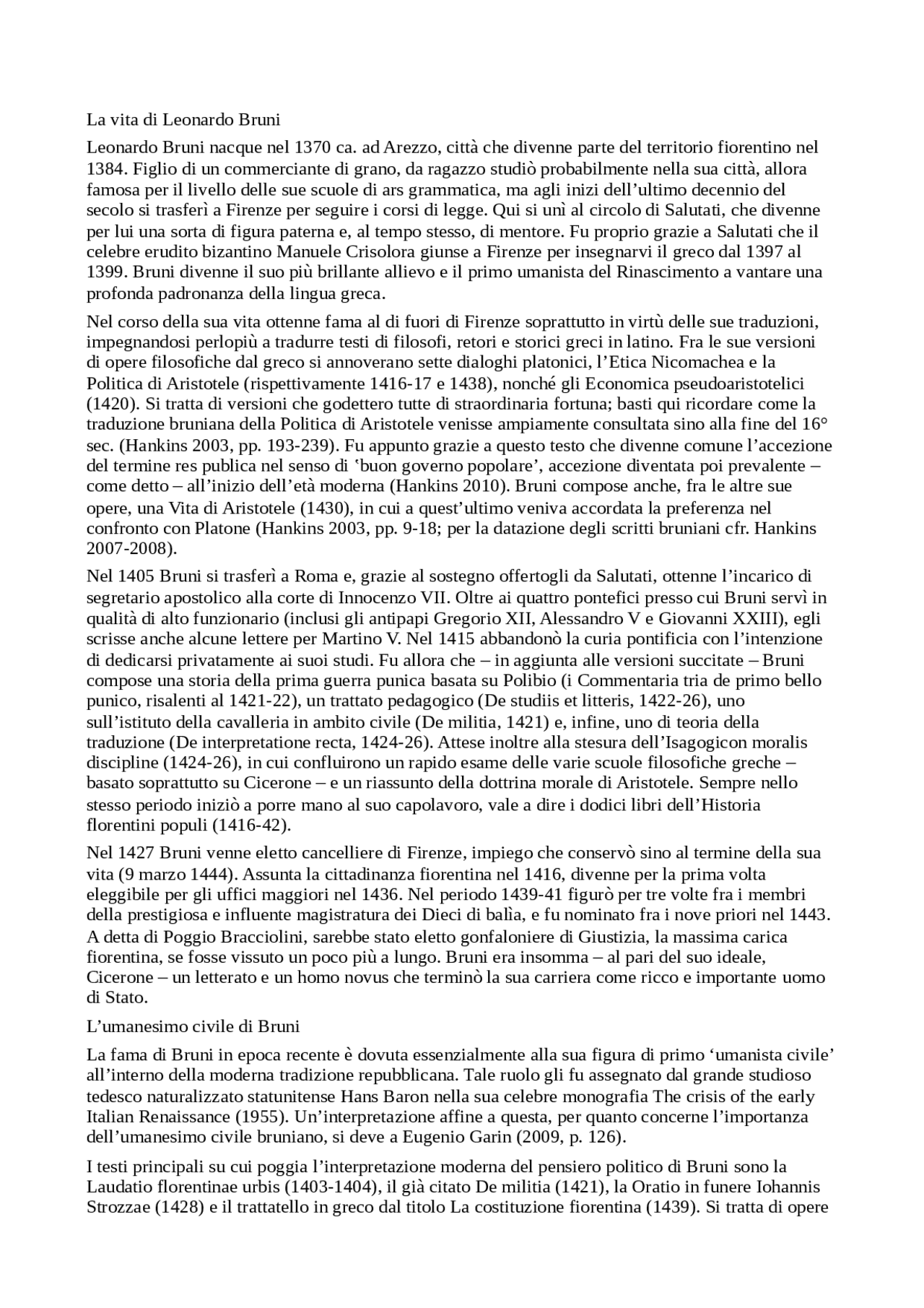 LEONARDO BRUNI VITA E OPERE Docsity