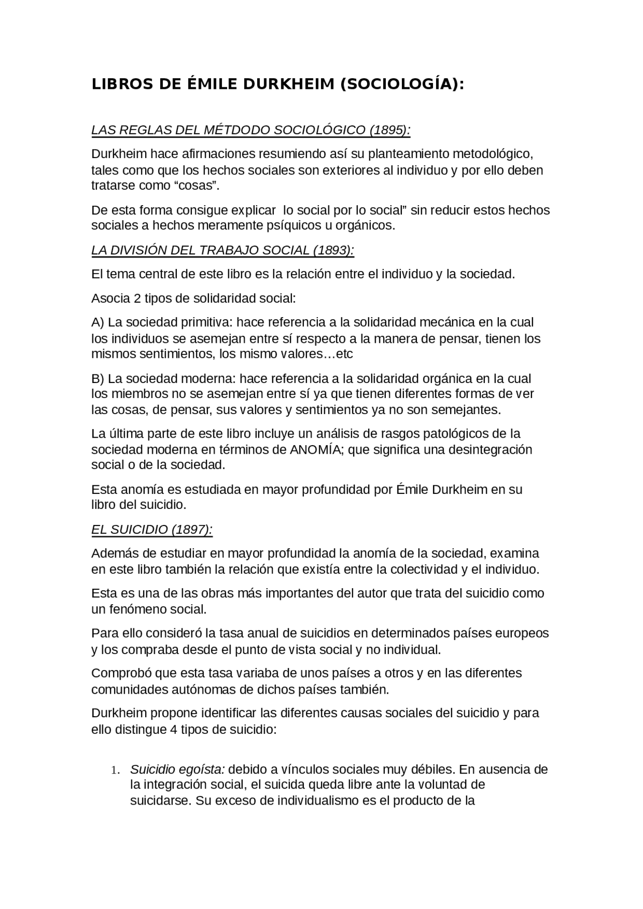 Libros De Emile Durkheim Resumen Docsity