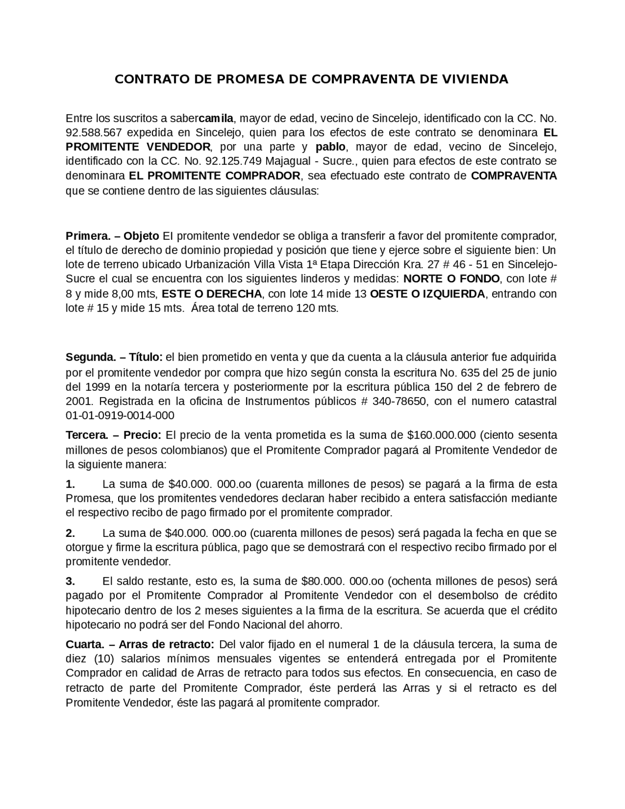 Contrato De Promesa De Compraventa De Un Inmueble Pdf Ley Com Ncontrato ...