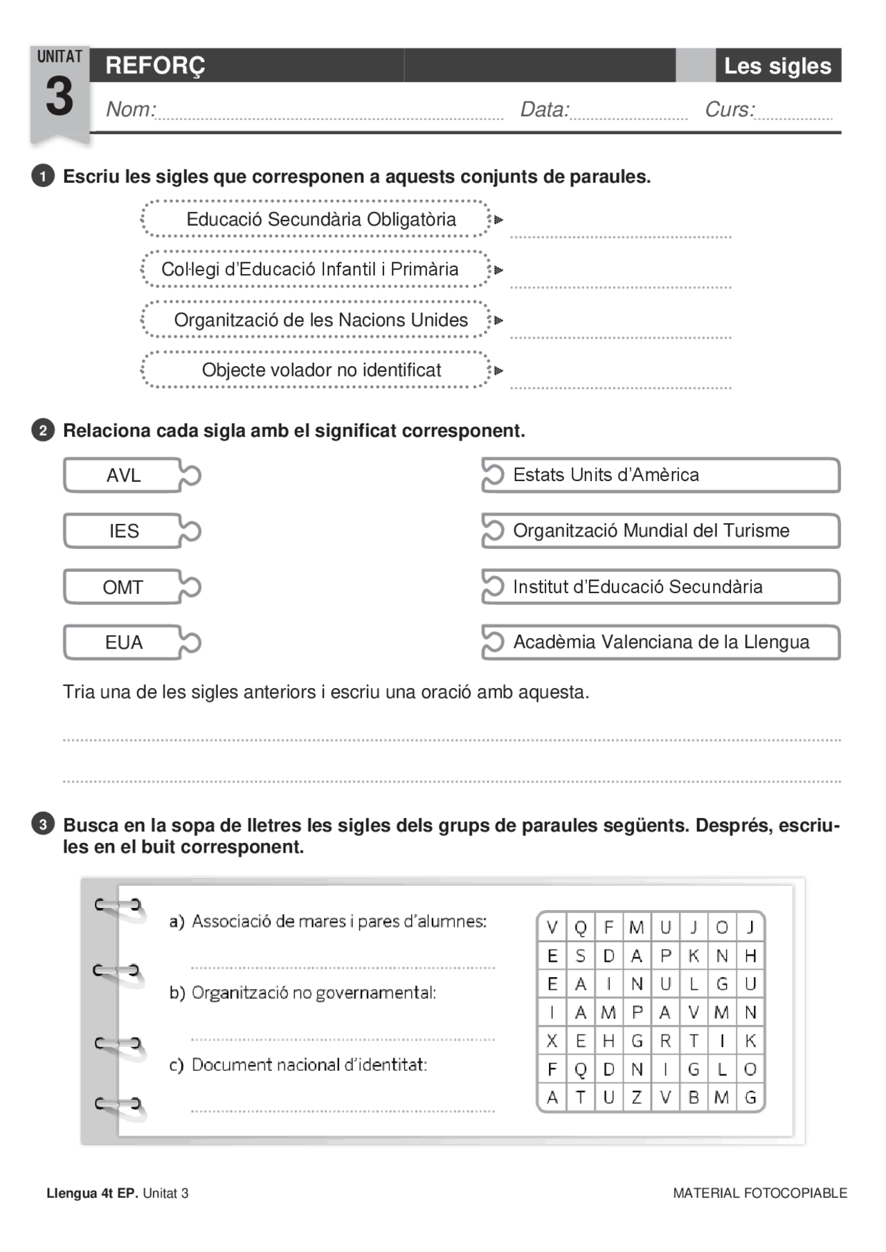 Llengua 4 sm Tema 3 - Refuerzo - Docsity
