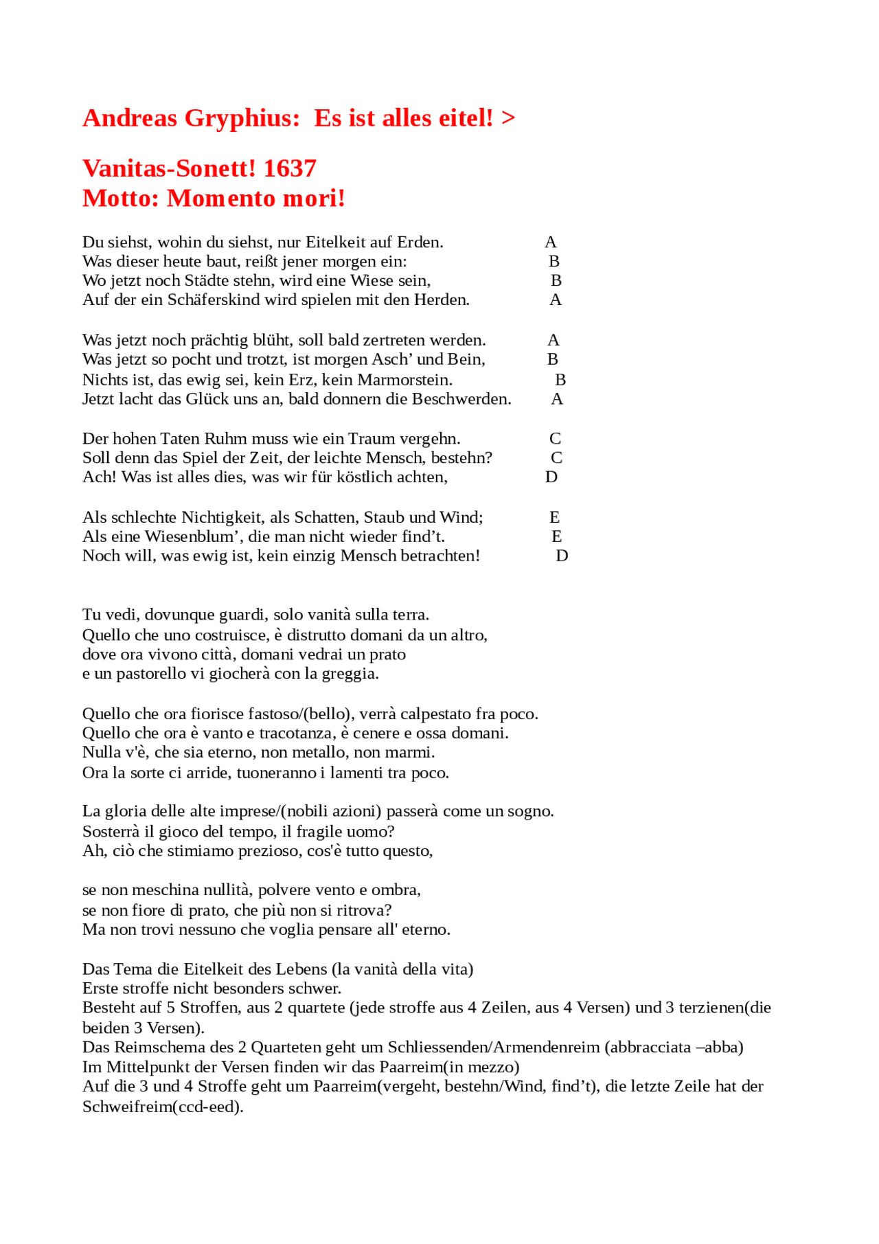 Interpretation Es Ist Alles Eitel Es ist alles eitel-analisi | Appunti di Tedesco | Docsity