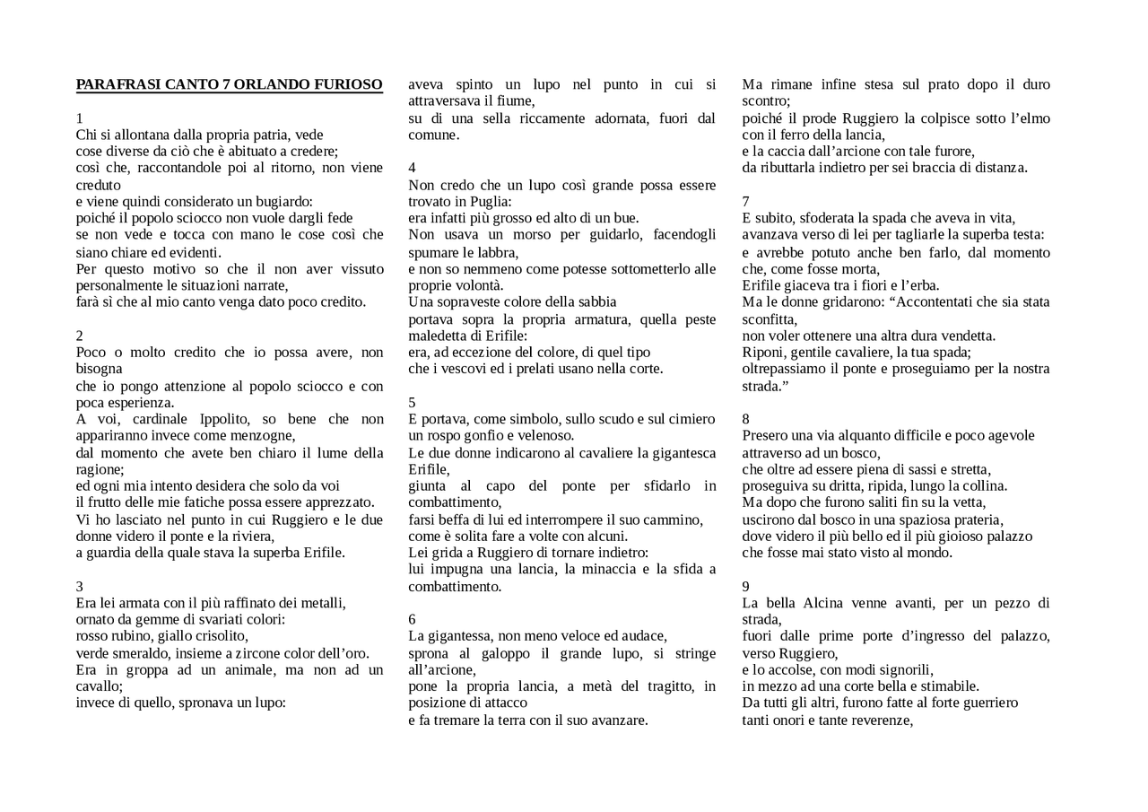 Orlando Furioso Canto 1 Parafrasi E Analisi