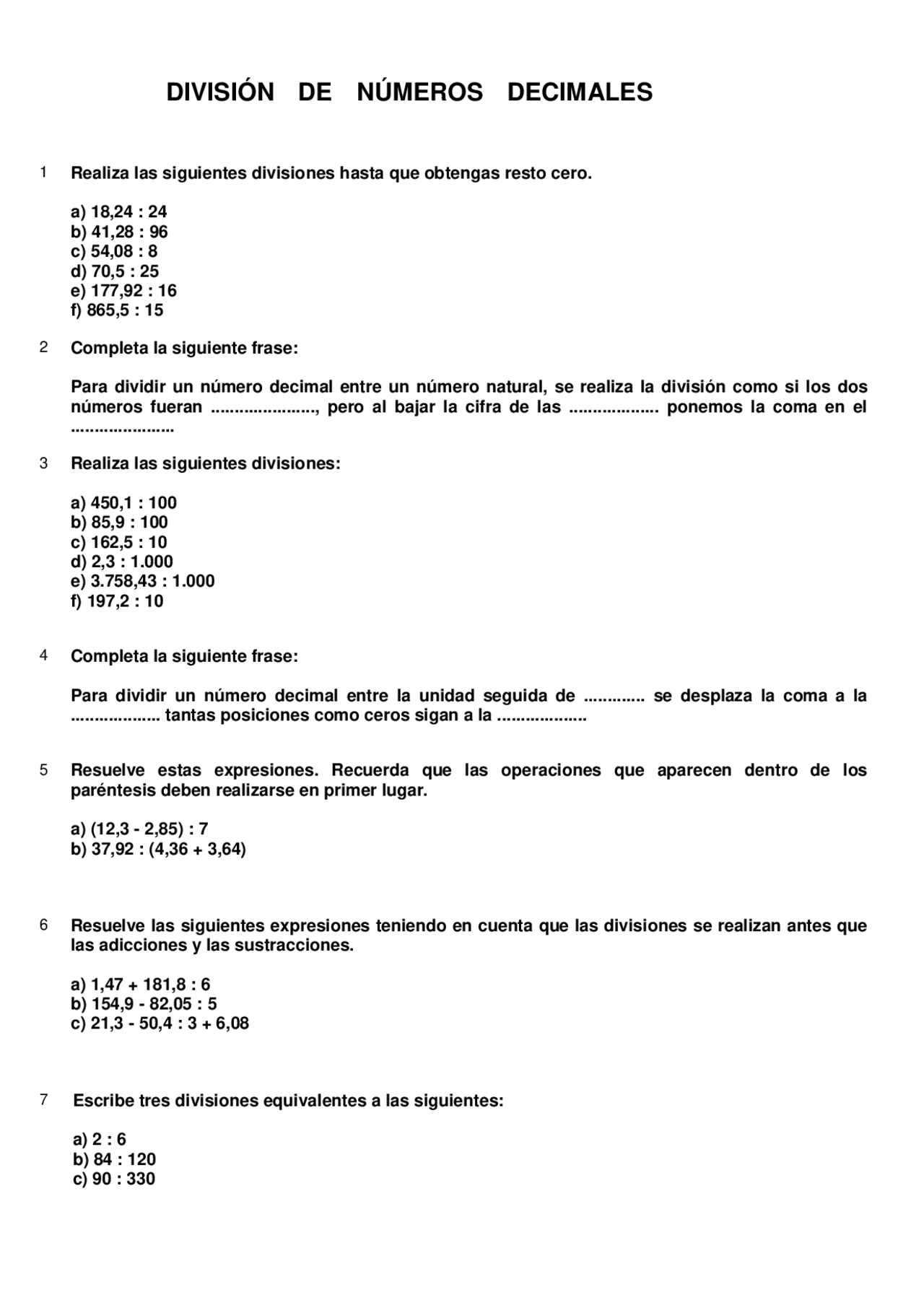 EJERCICIOS MATEMATICAS 6 PRIMARIA | Ejercicios de Matemáticas - Docsity