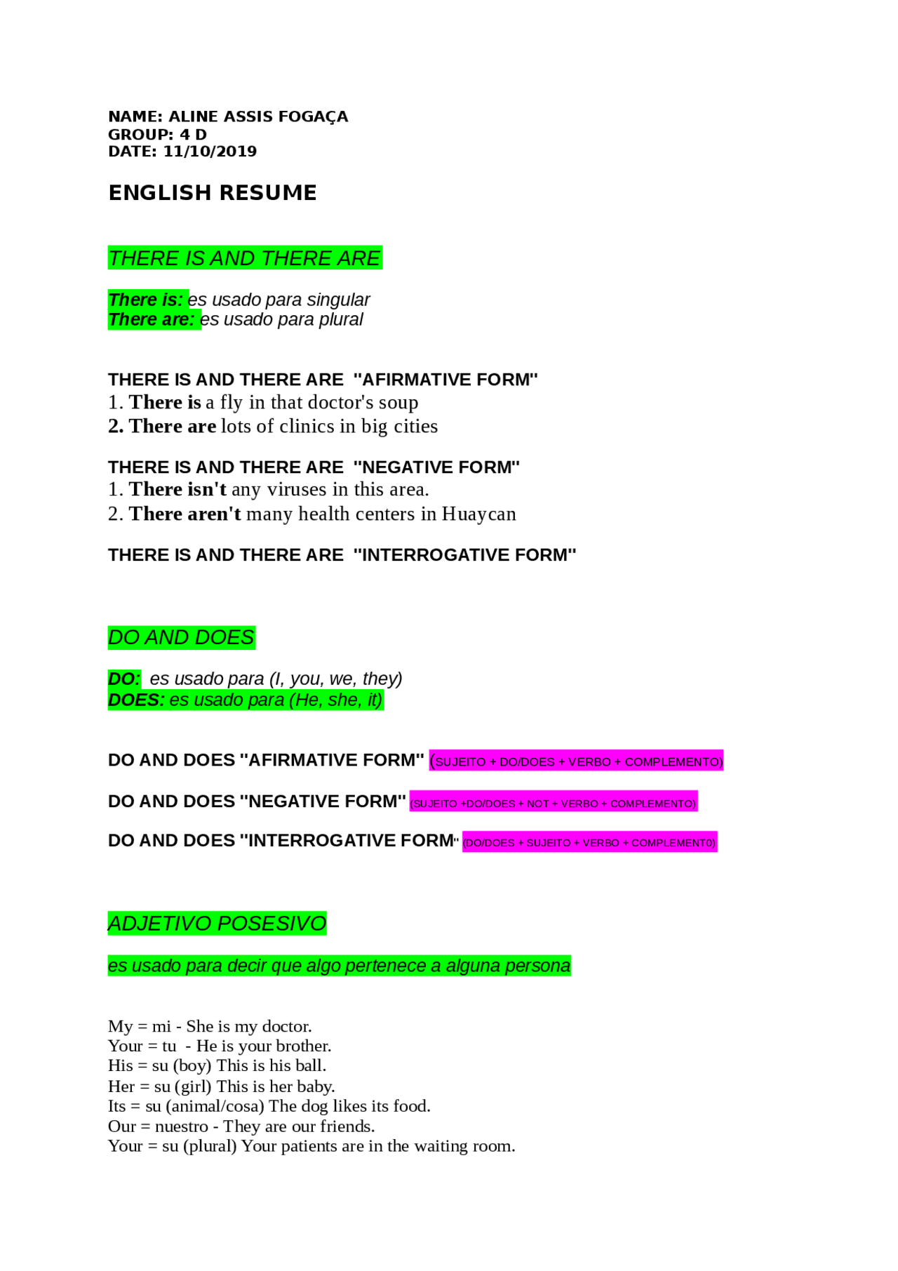 Gramatica en ingles para ayudar los que necesitan Docsity