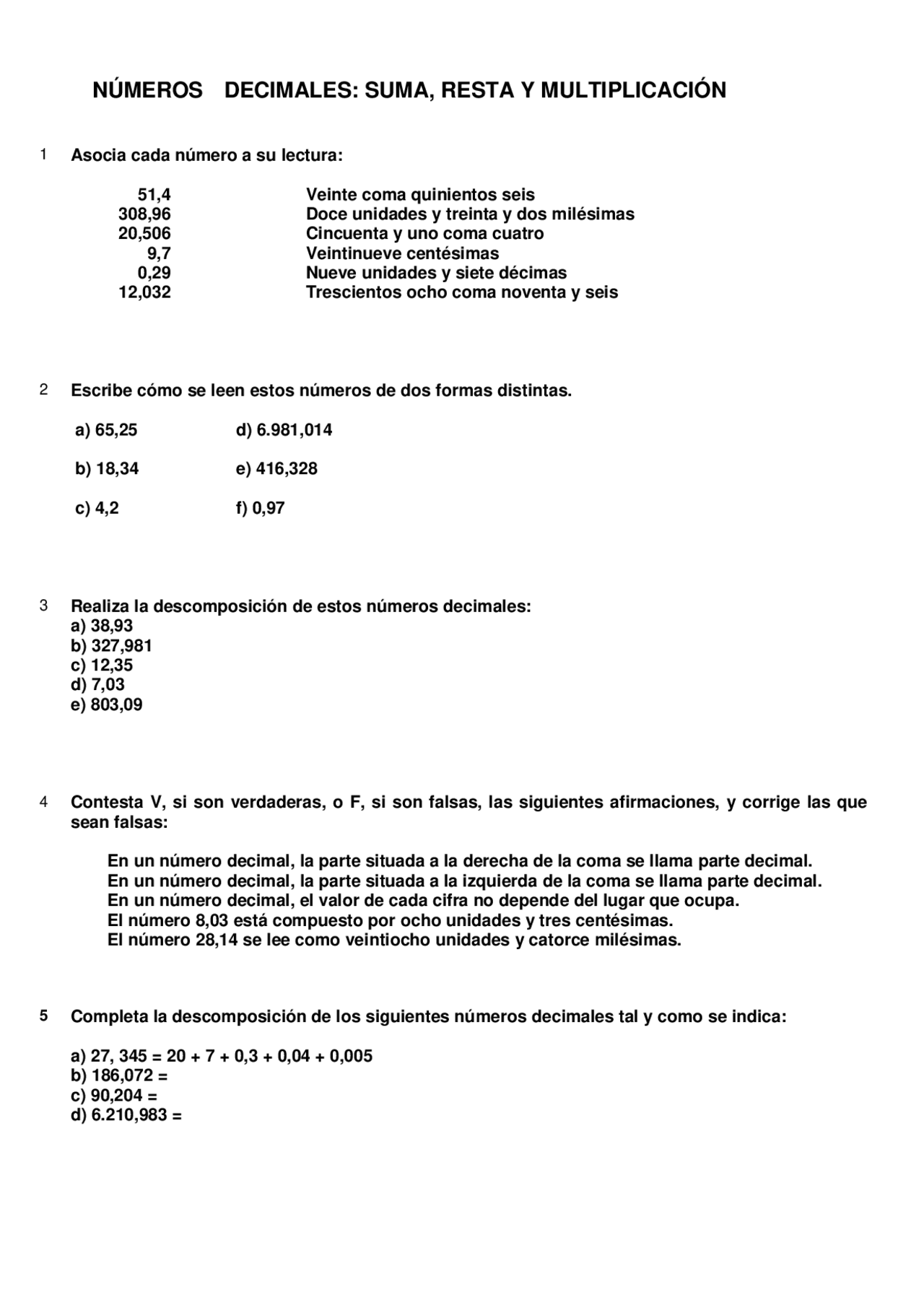 EJERCICIOS DE MATEMATICAS 6 PRIMARIA | Ejercicios de Matemáticas | Docsity