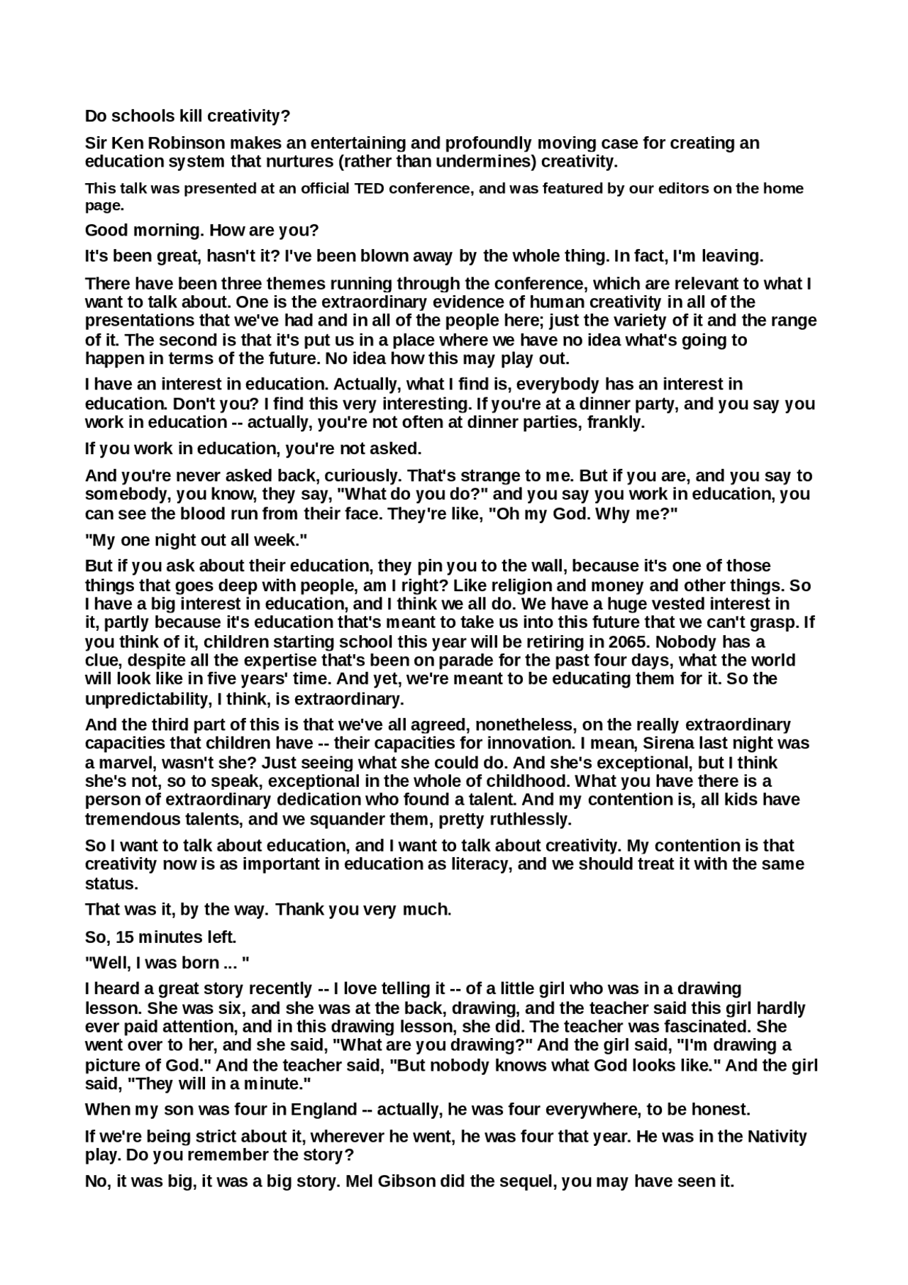 Do schools kill creativity? Docsity