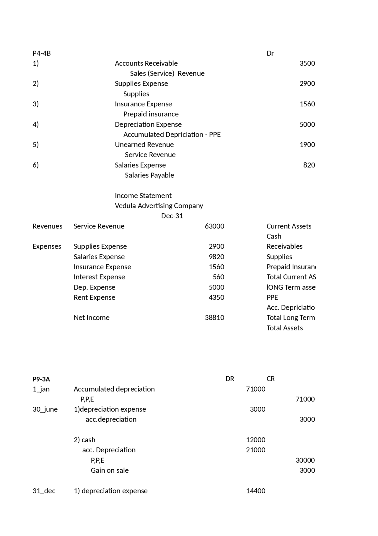 Accounting example made by me in order - Docsity