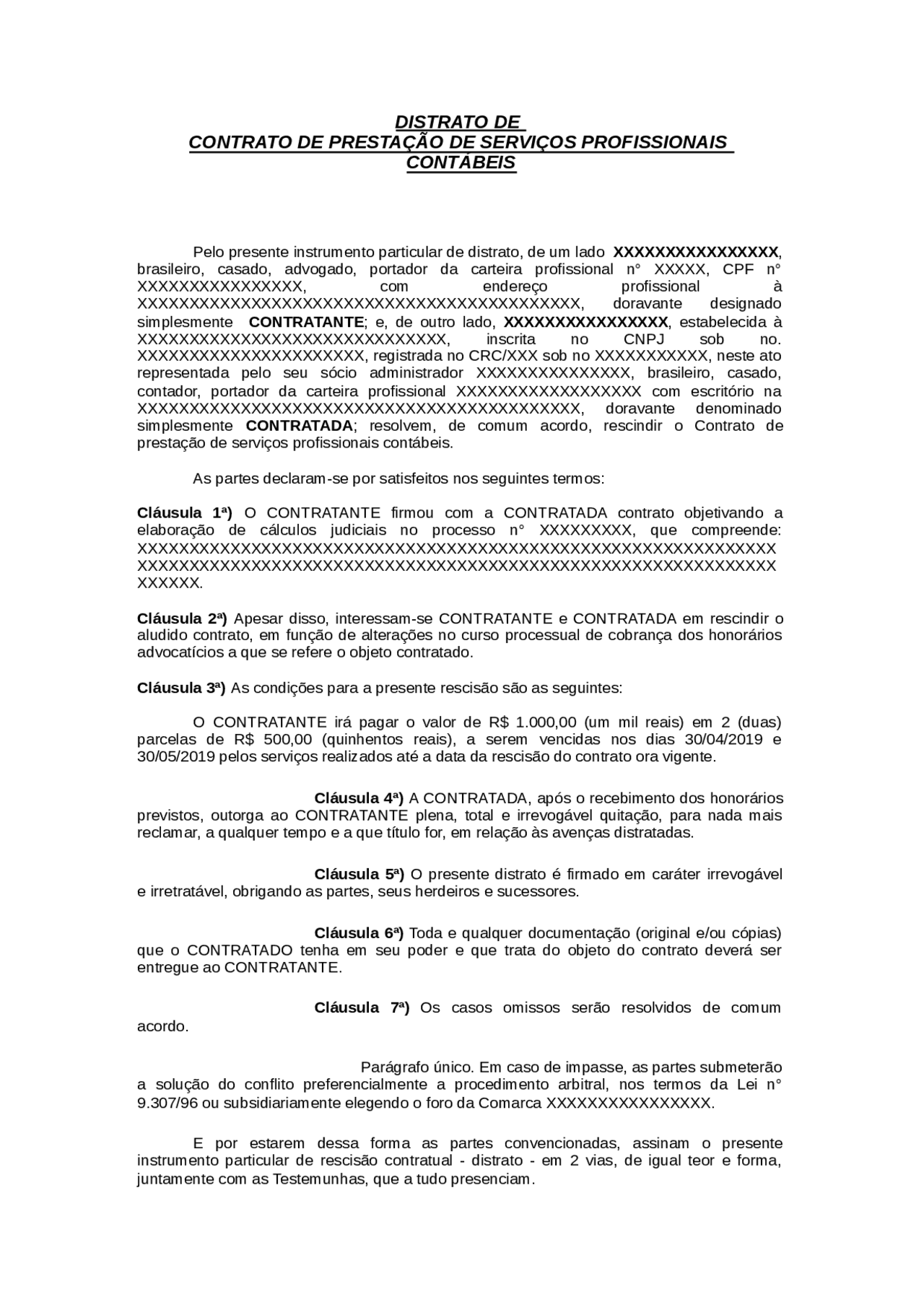 Modelo de distrato de contrato | Trabalhos Direito | Docsity