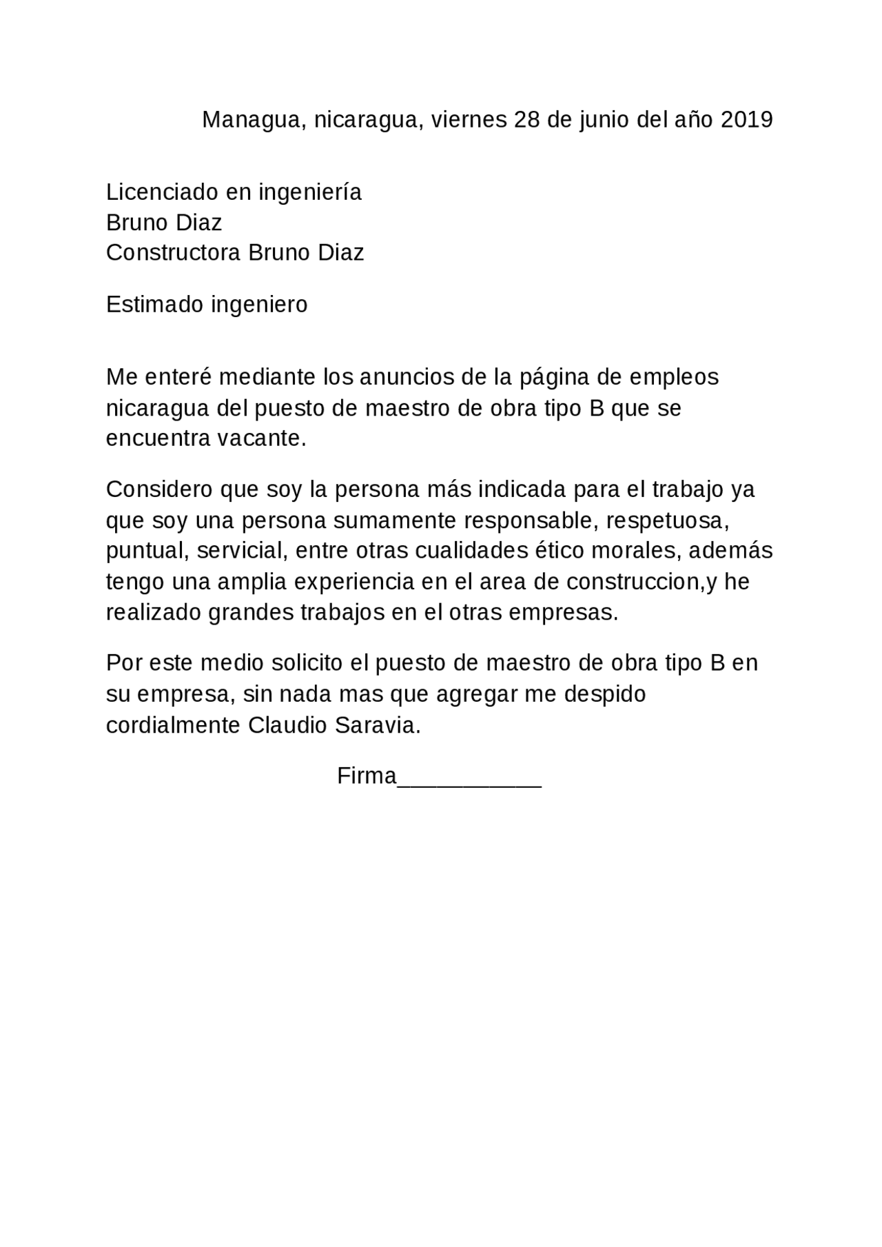Como hacer una carta de trabajo Docsity