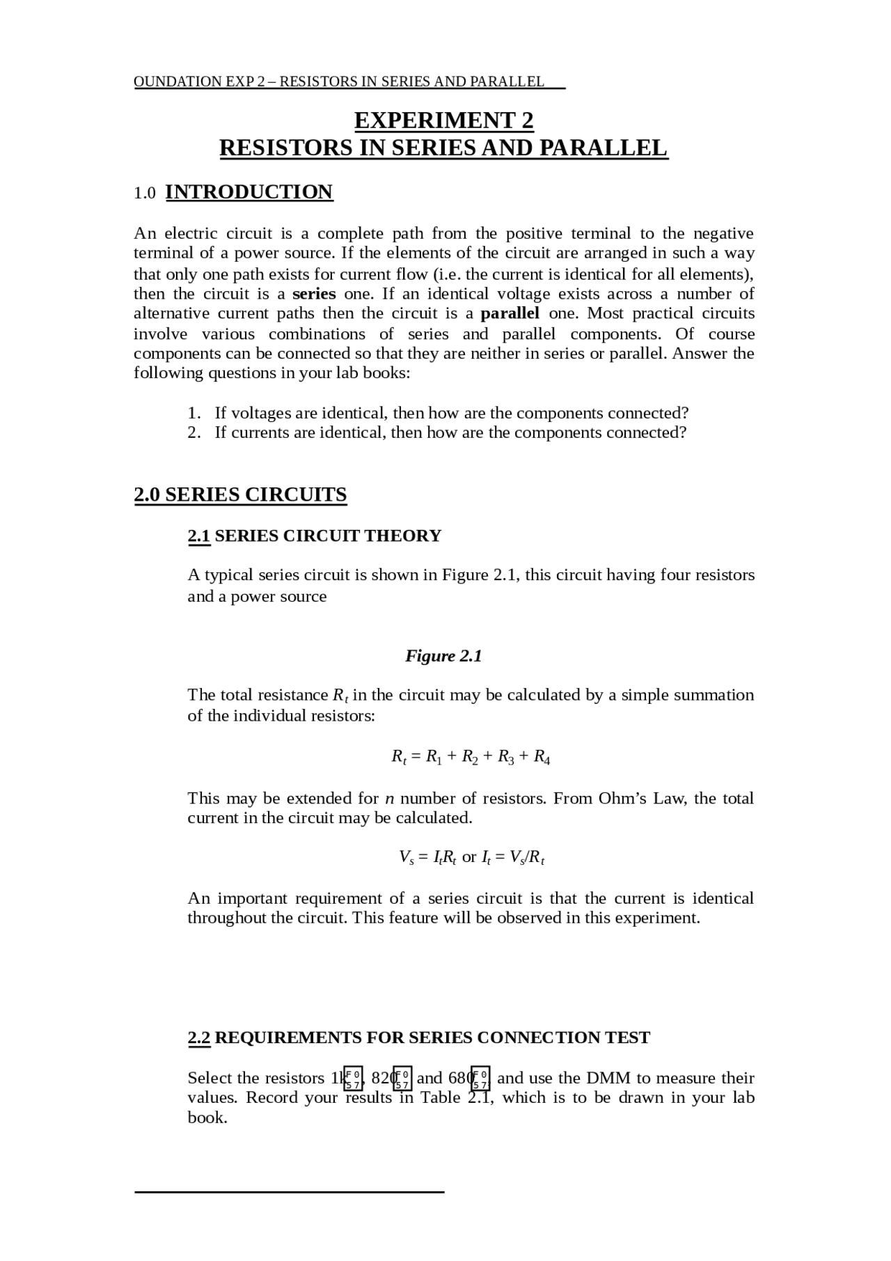 Series And Parallel Circuits Lab