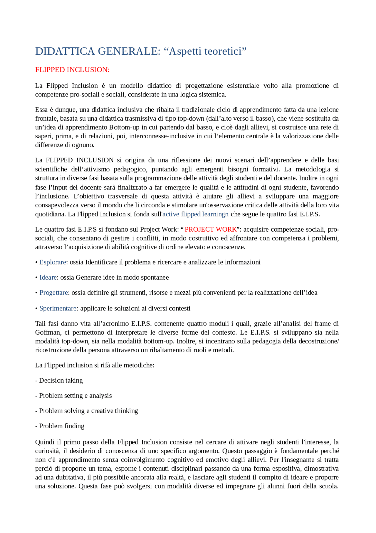 Didattica generale "Aspetti teoretici" - Docsity