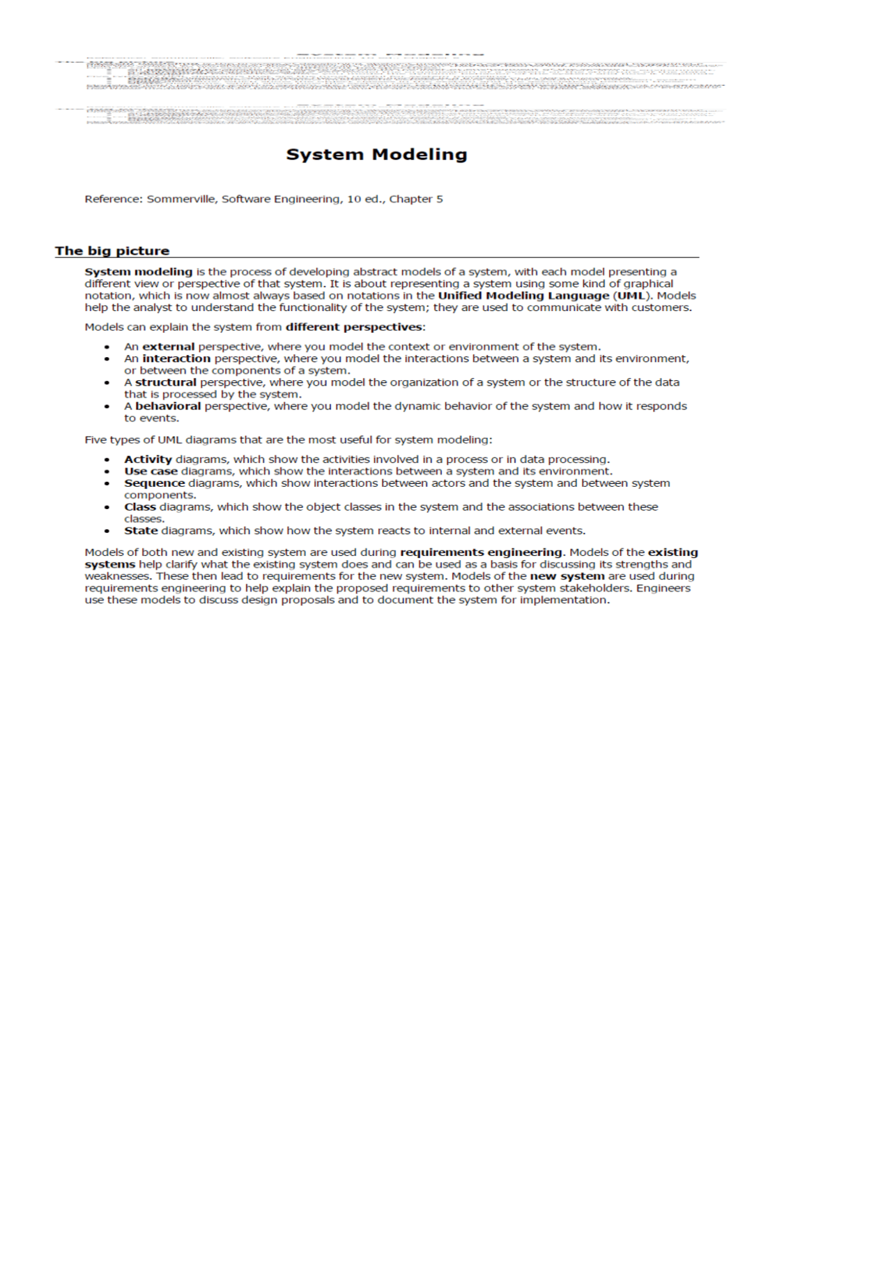 System Modelling Notes System Models Software Engineering Chapter 7 Additional Notes - Docsity
