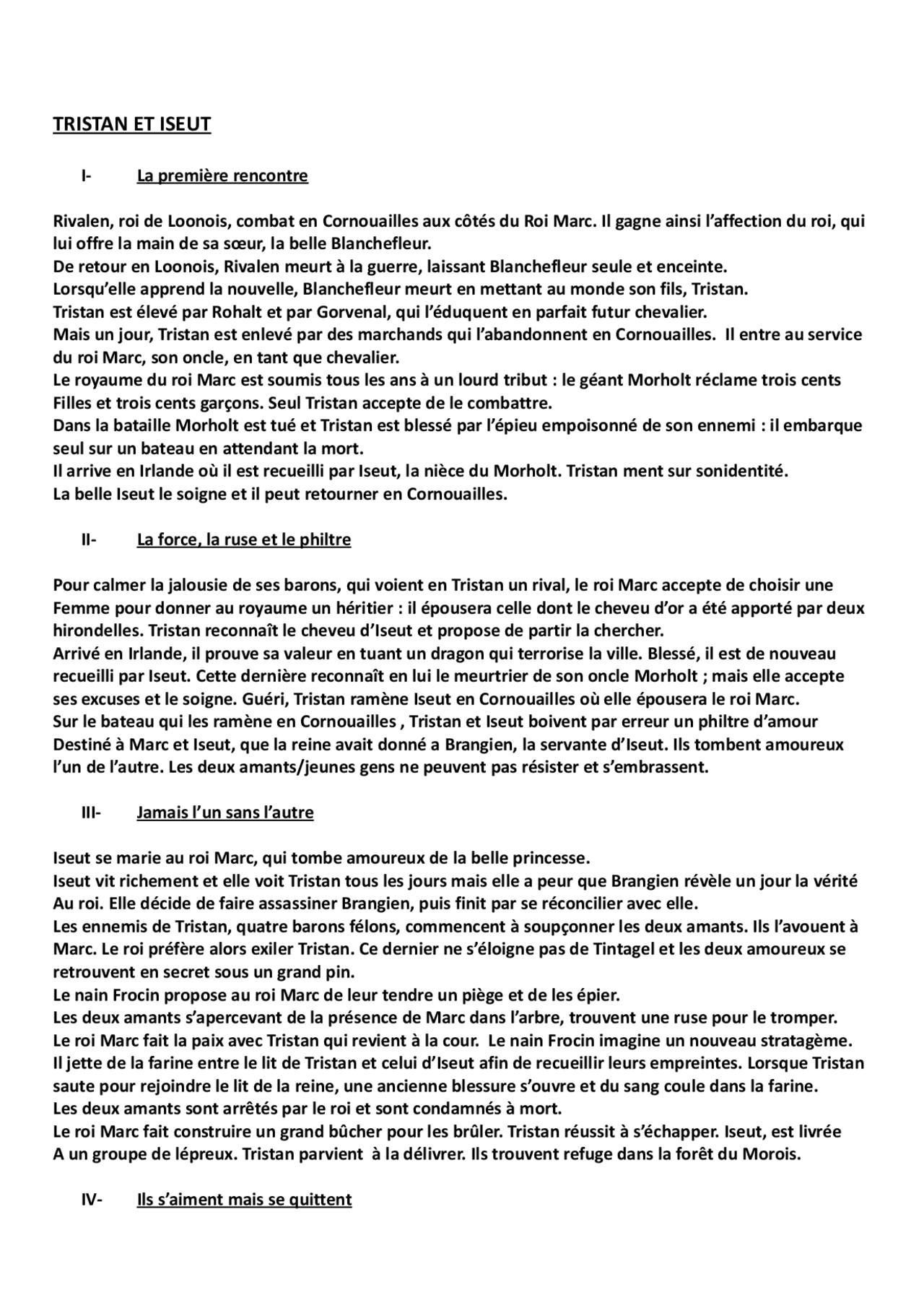 Tristan Et Iseut Riassunto Breve In Francese Docsity