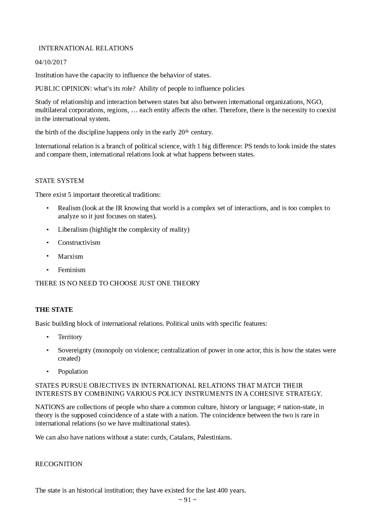 INTERNATIONAL RELATIONS NOTES - Docsity