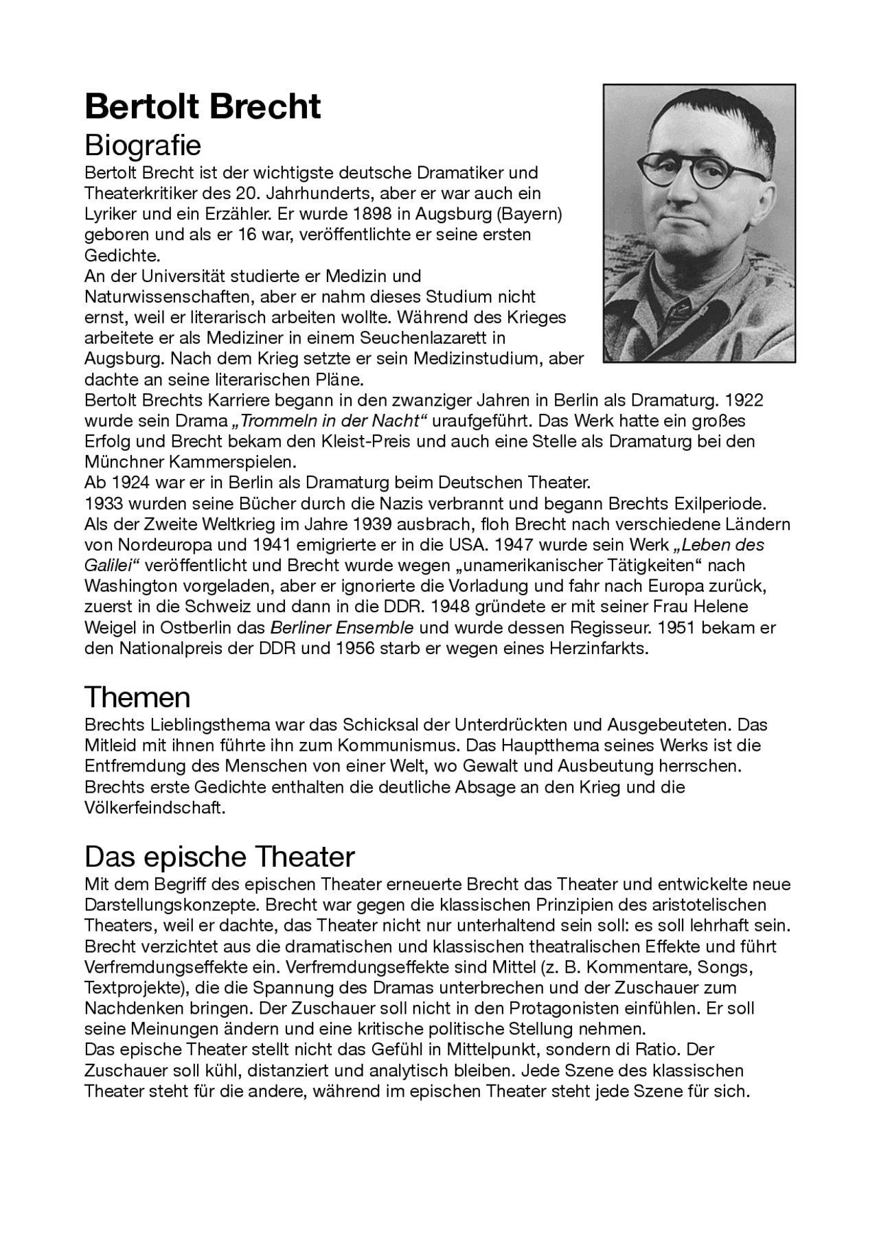 Bertolt Brecht (Biografia+ Maßnahmen gegen die Gewalt, Leben des