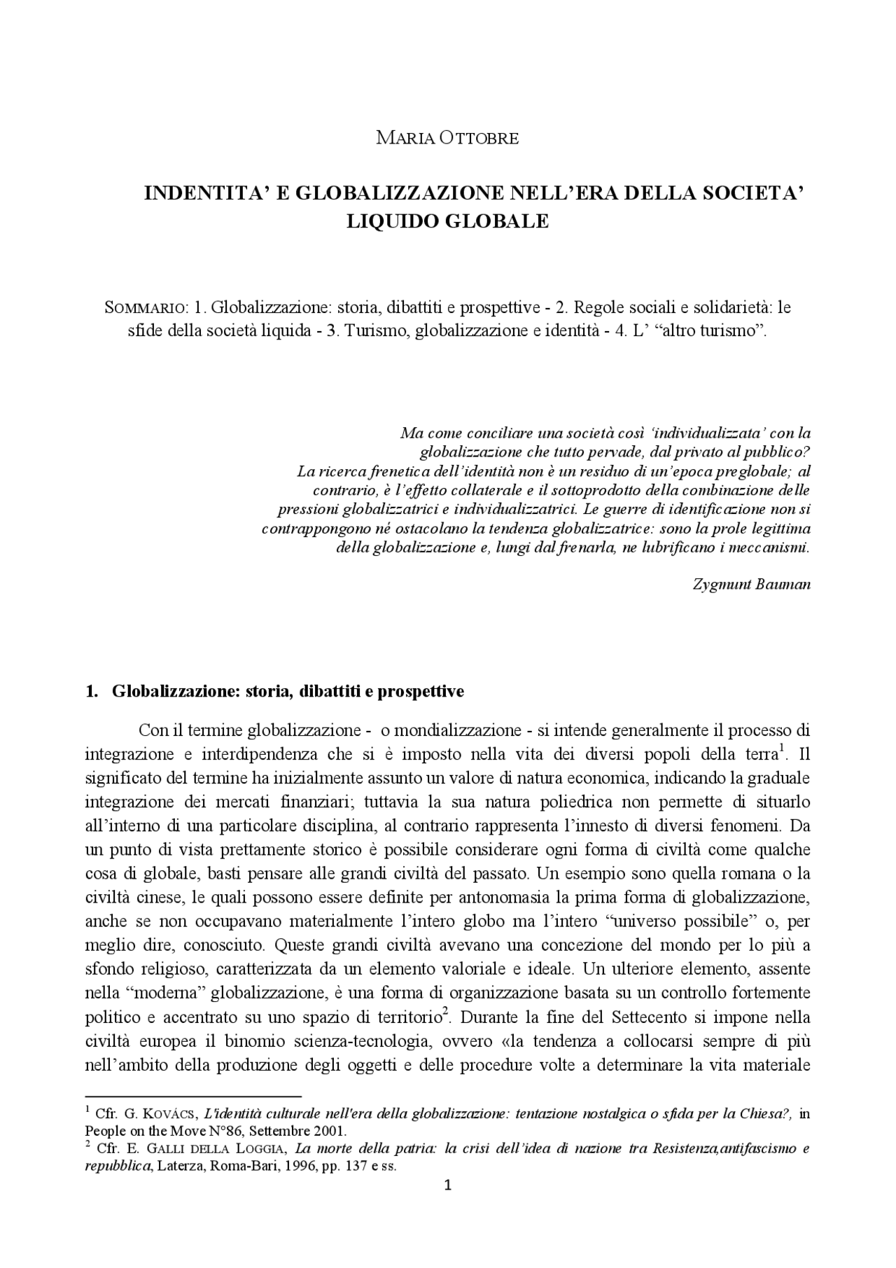 Identità e globalizzazione nell'era della società liquida | Appunti di  Filosofia del Diritto