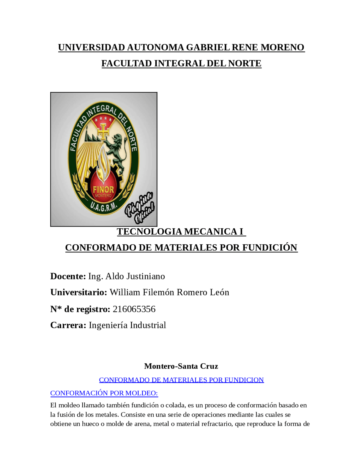 Conformado de metales por fundicion - Docsity