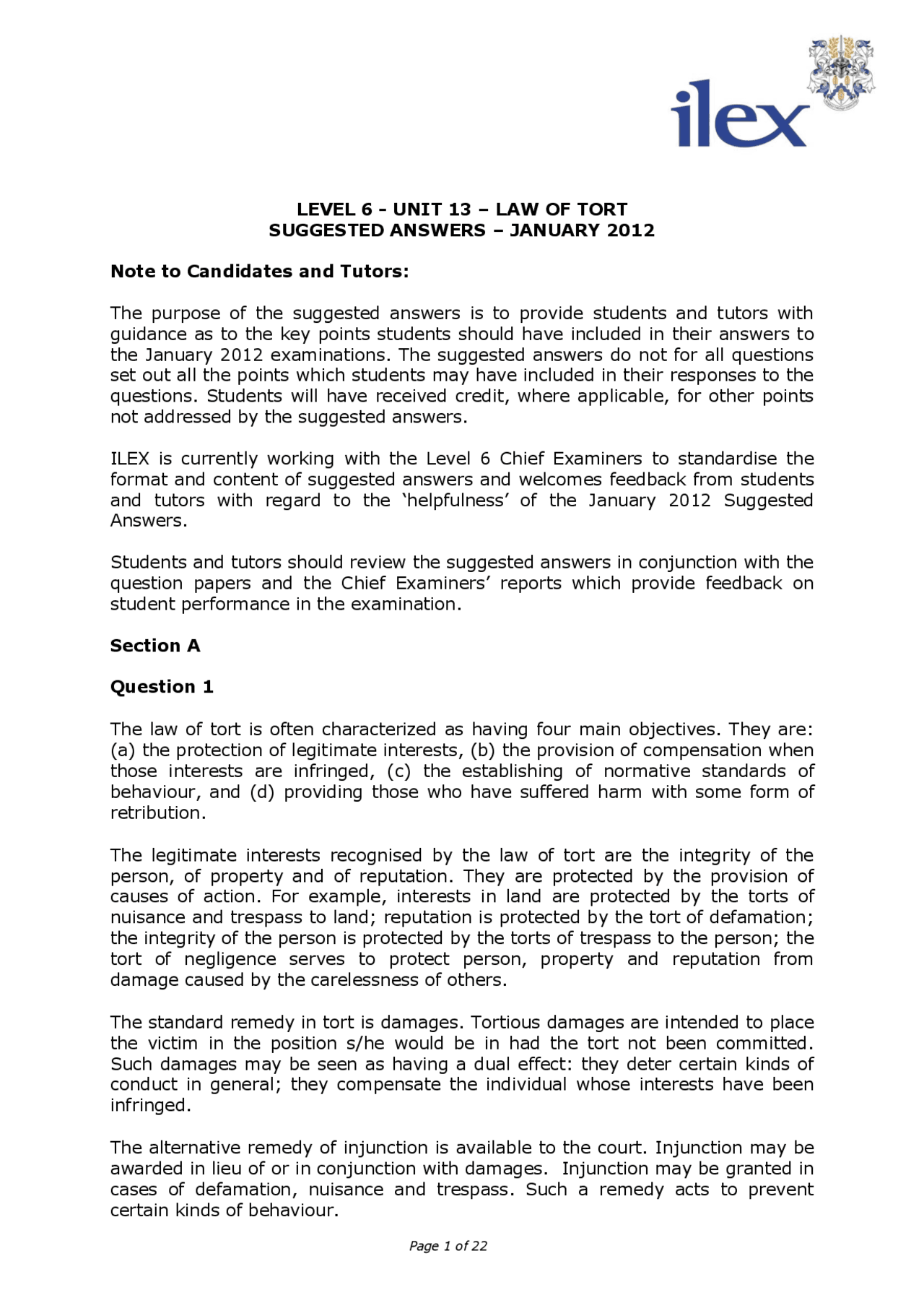 Tort law sample questions - Docsity