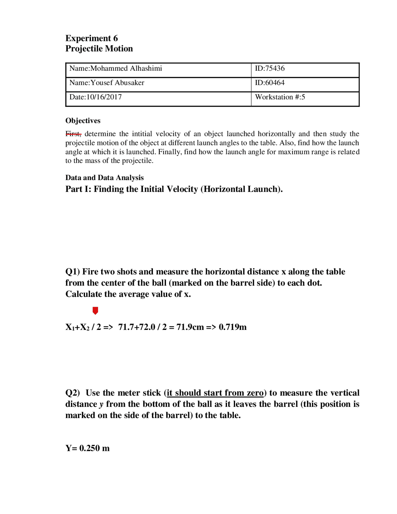Physics Lab report on Projectile Motion - Docsity