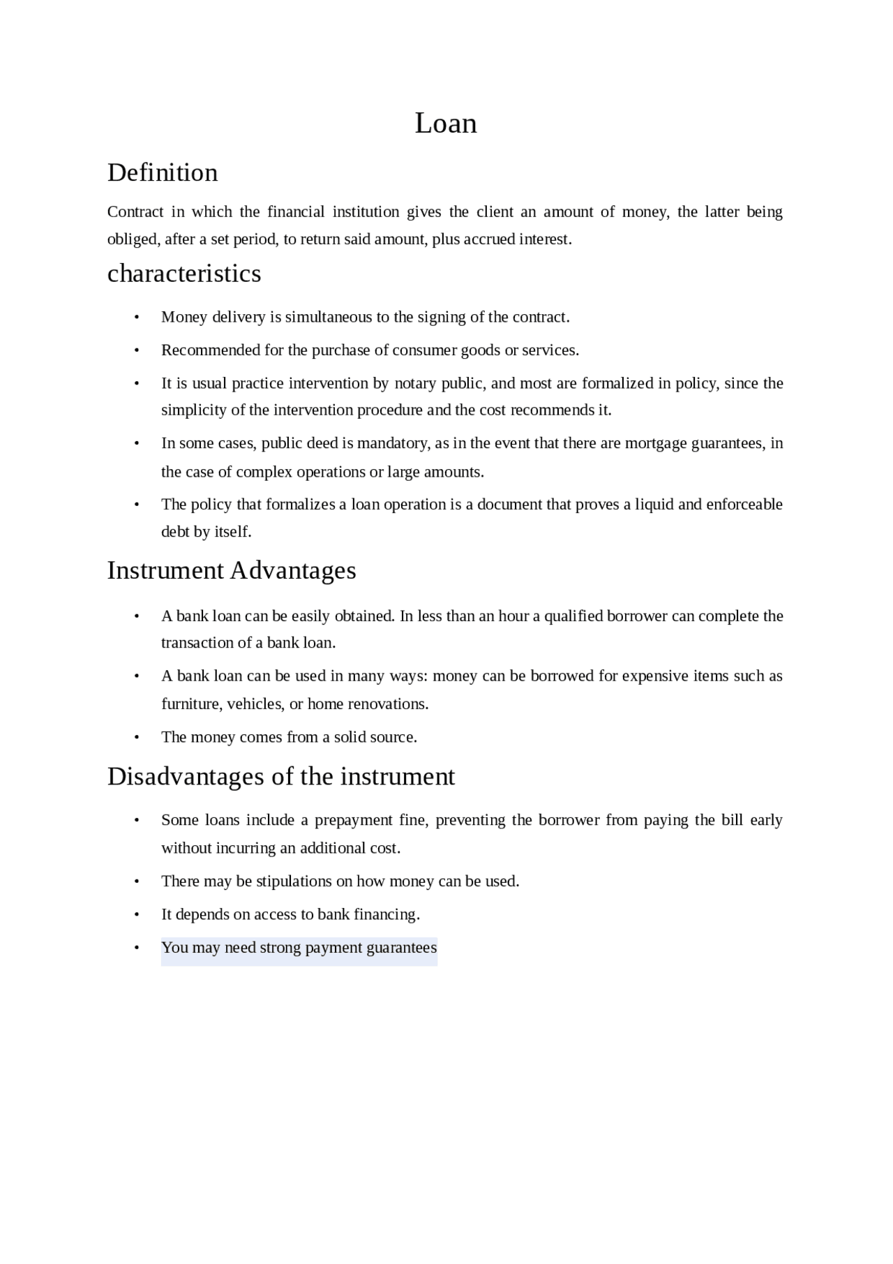 Loan Financial instrument - Docsity