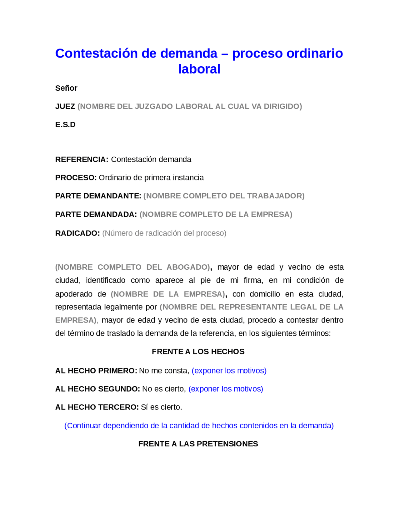Modelo De Escrito De Contestacion De Demanda Machote