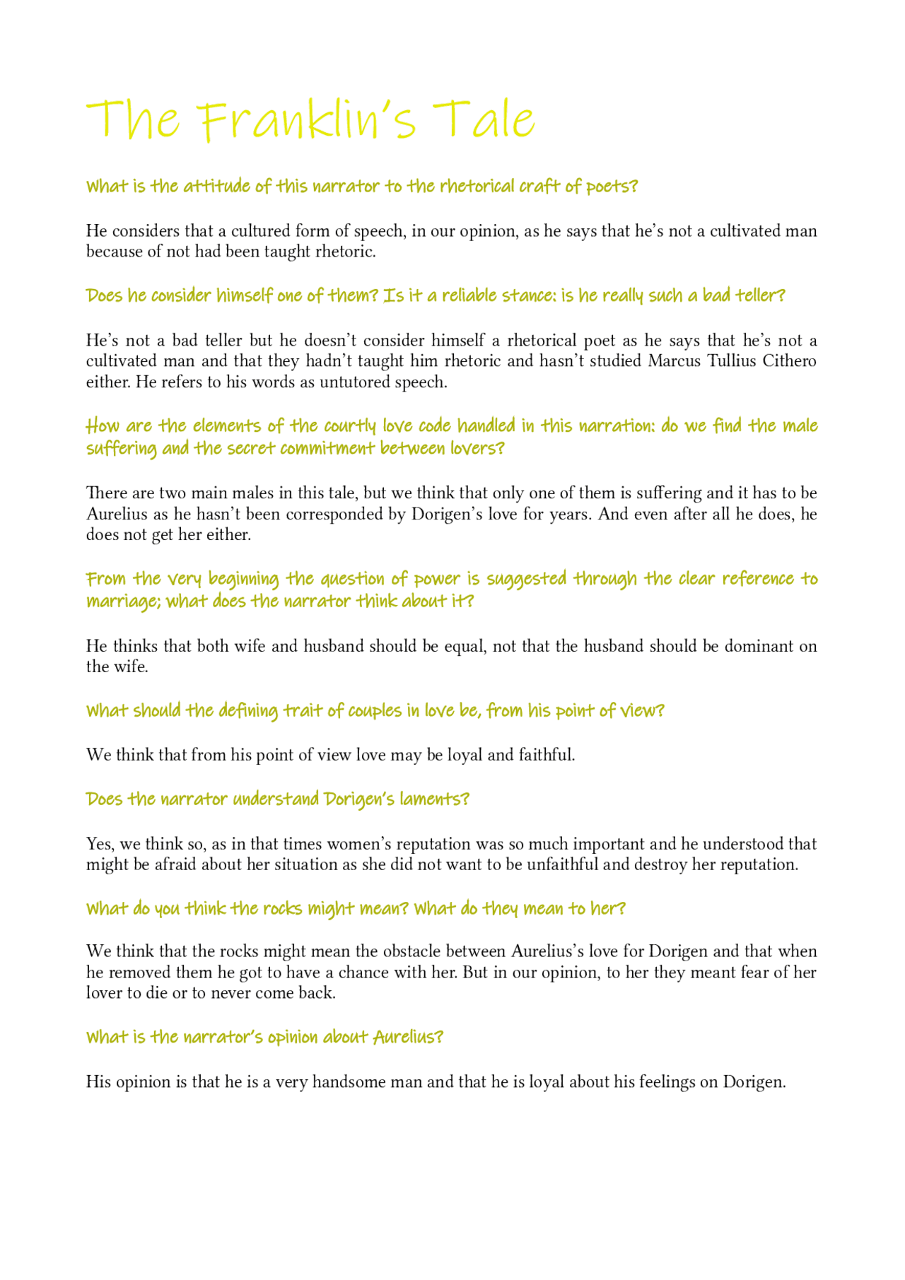 Seminario The Franklin's Tale Docsity