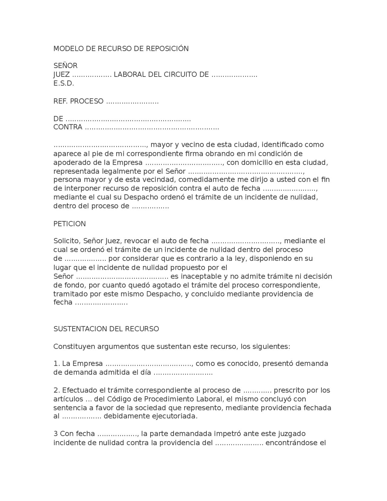 Modelo recurso de reposición Apuntes de Derecho Civil Docsity Modelo recurso de reposición Apuntes de Derecho Civil Docsity
