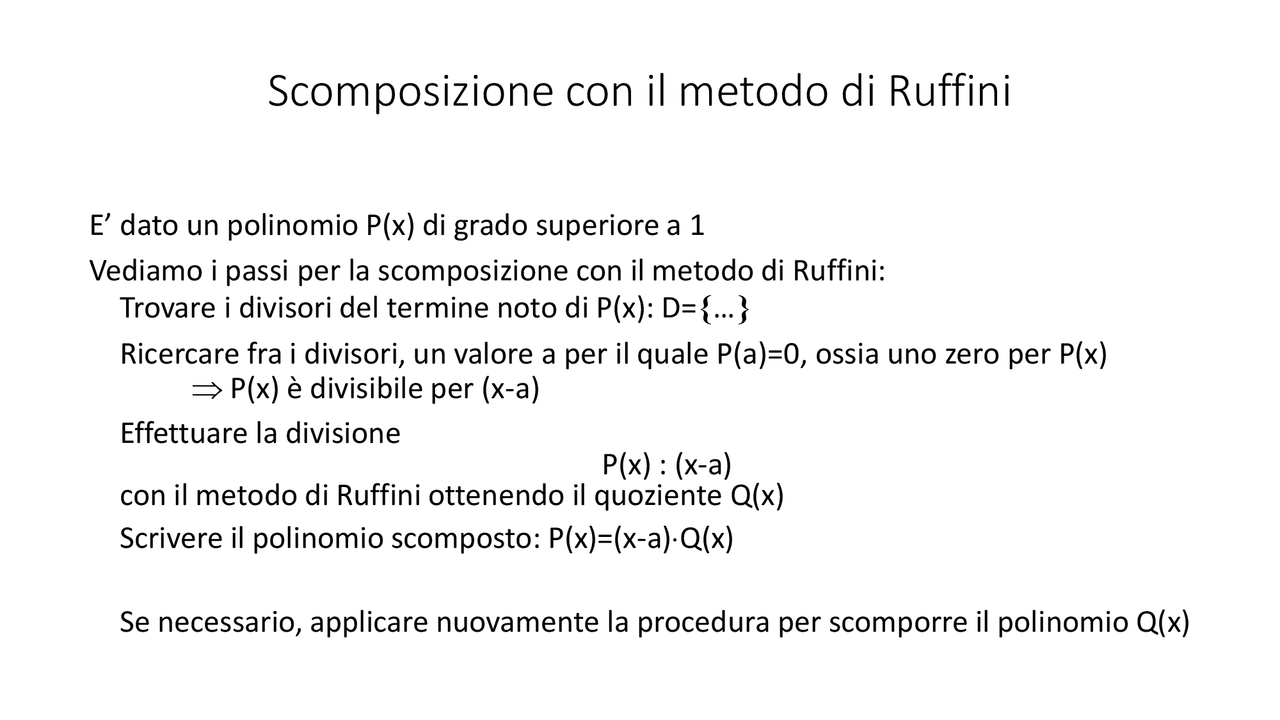 Il metodo di ruffini - Docsity