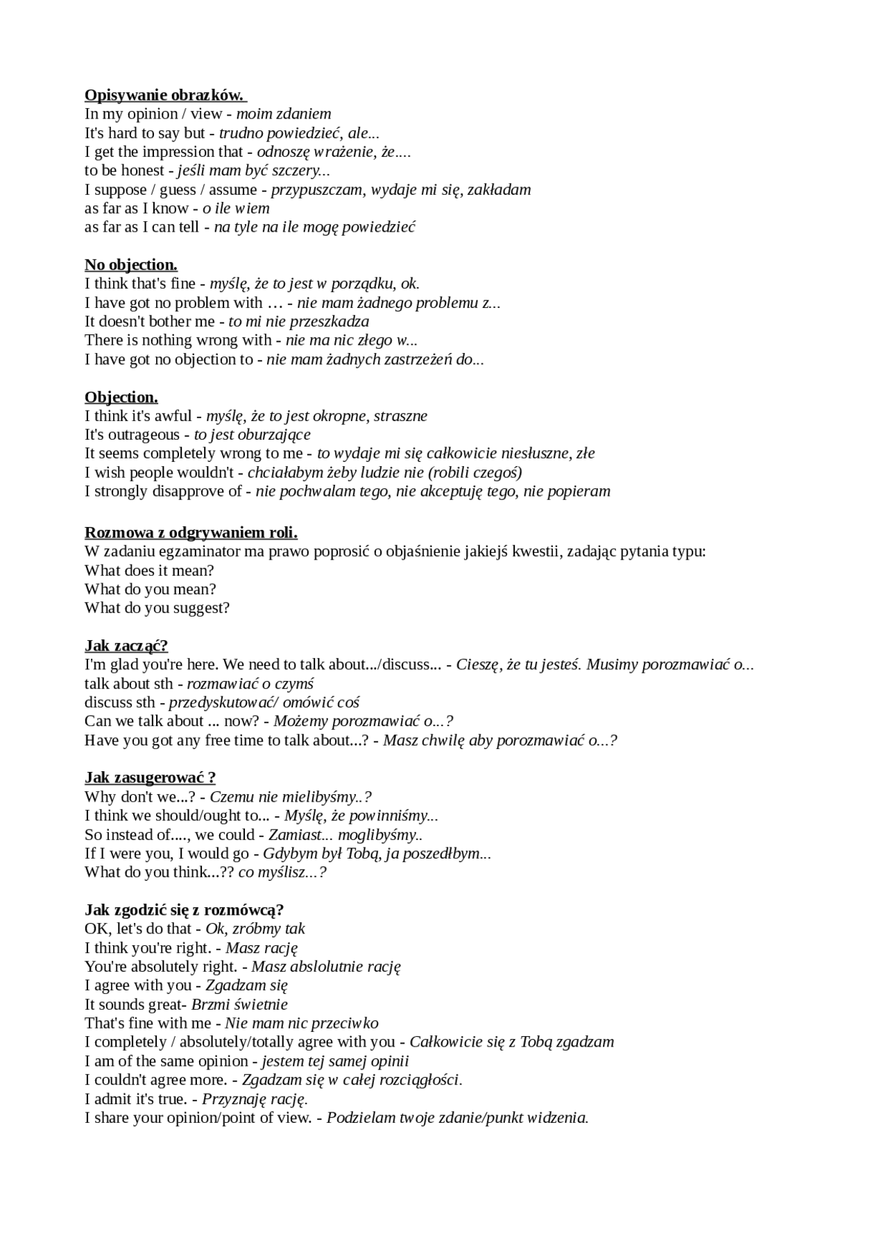 Przydatne zwroty po angielsku | Notatki Język angielski | Docsity